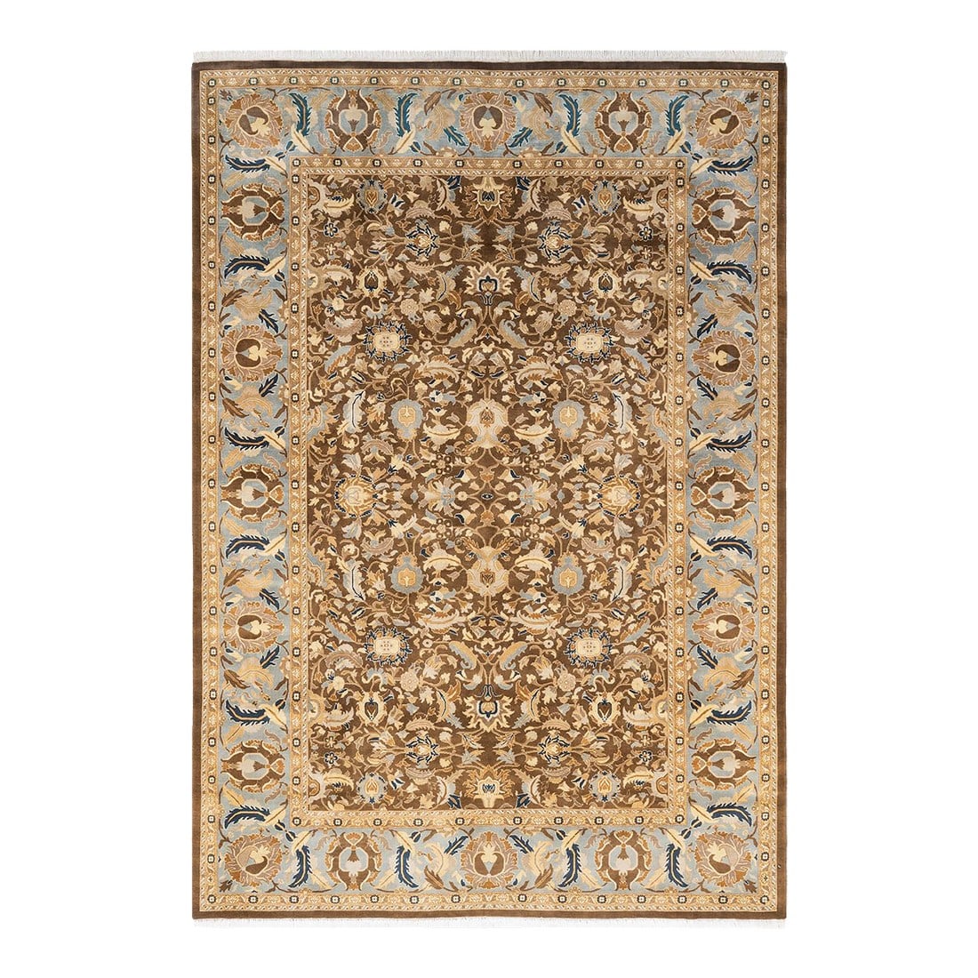 Mogul, One-of-a-Kind Hand-Knotted Area Rug - Brown, 6' 1" x 8' 10": With understated palettes and allover designs, the rugs in the Mogul Collection will bring timeless sophistication to any room. Influenced by a spectrum of Turkish, Indian, and Persian designs, the