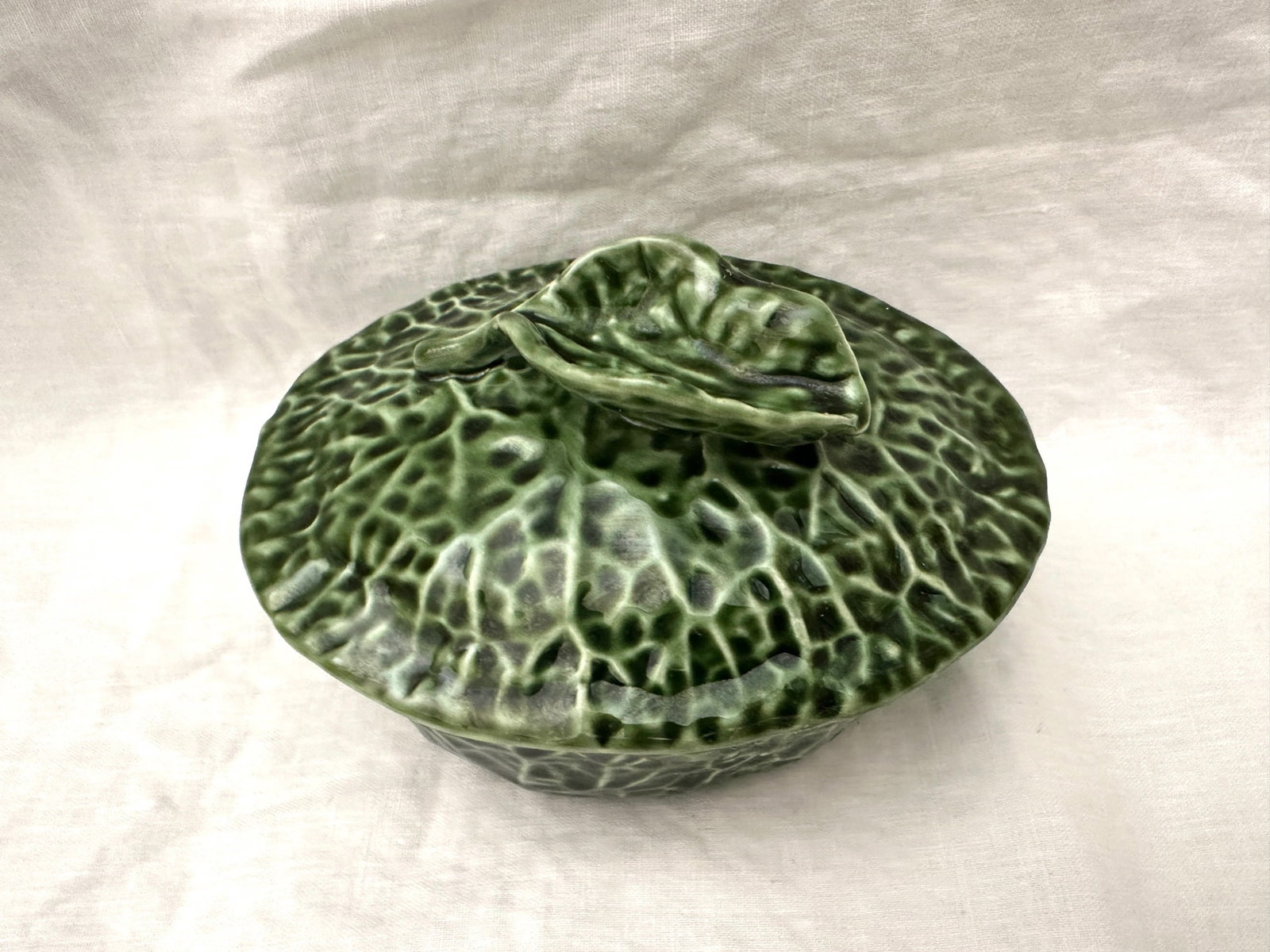 Vintage Olfaire Oval Covered Cabbage Leaf Dish - 6
