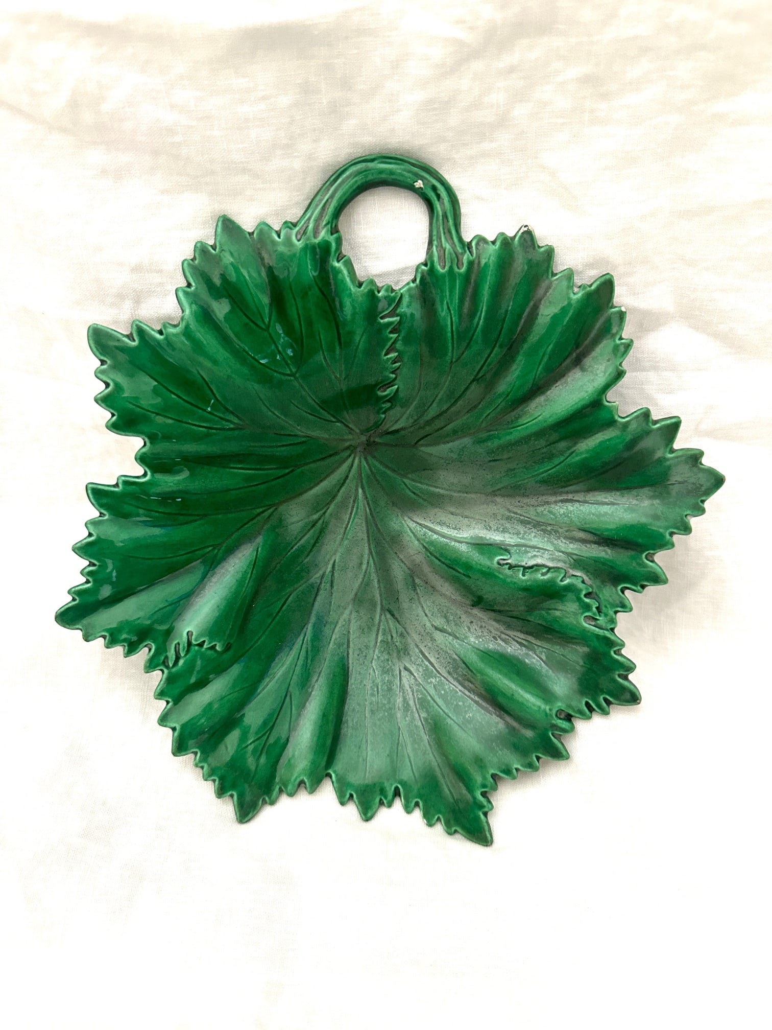 Antique Hornberg Green Majolica Leaf Serving Dish - 2