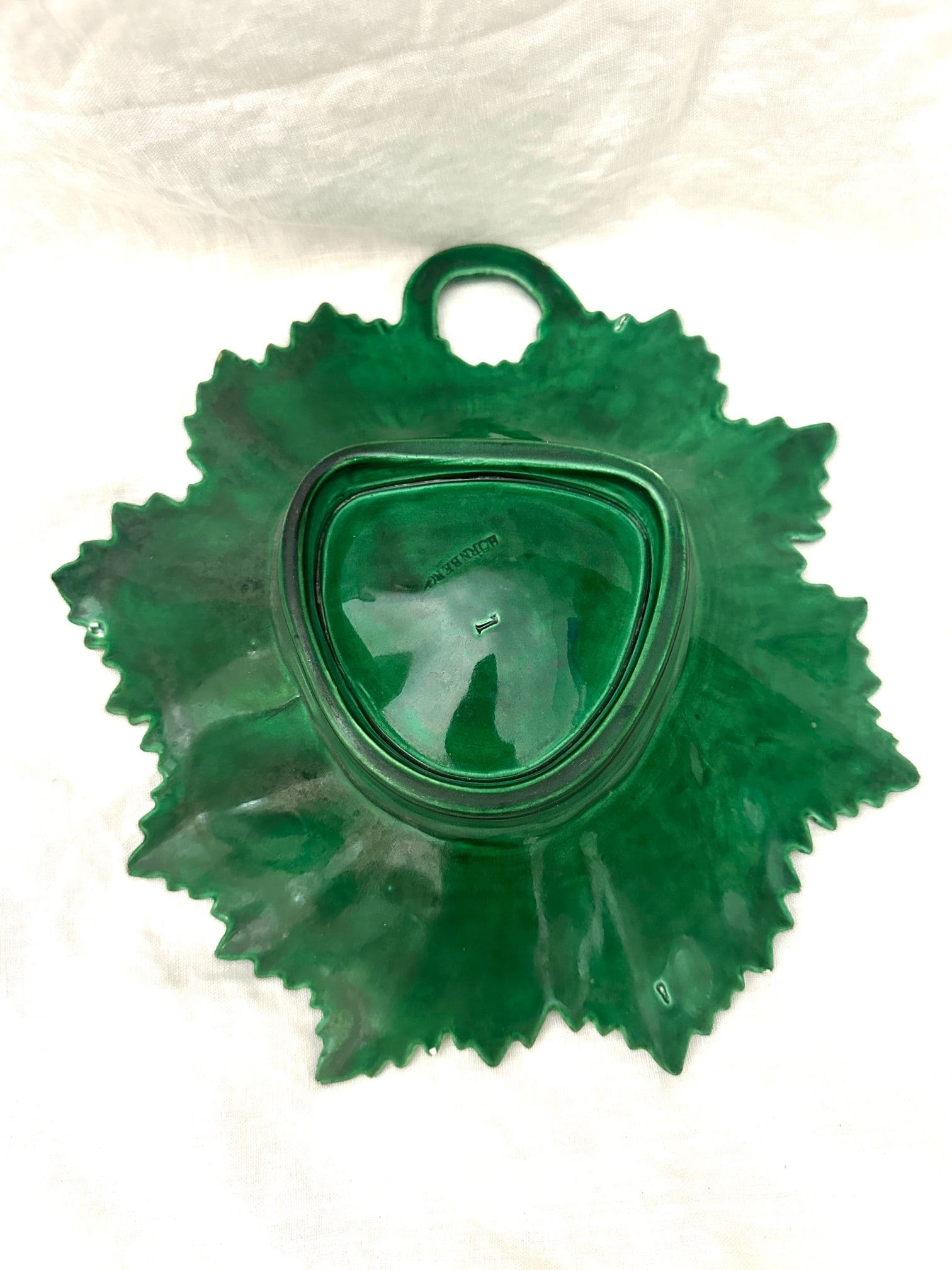 Antique Hornberg Green Majolica Leaf Serving Dish - 3