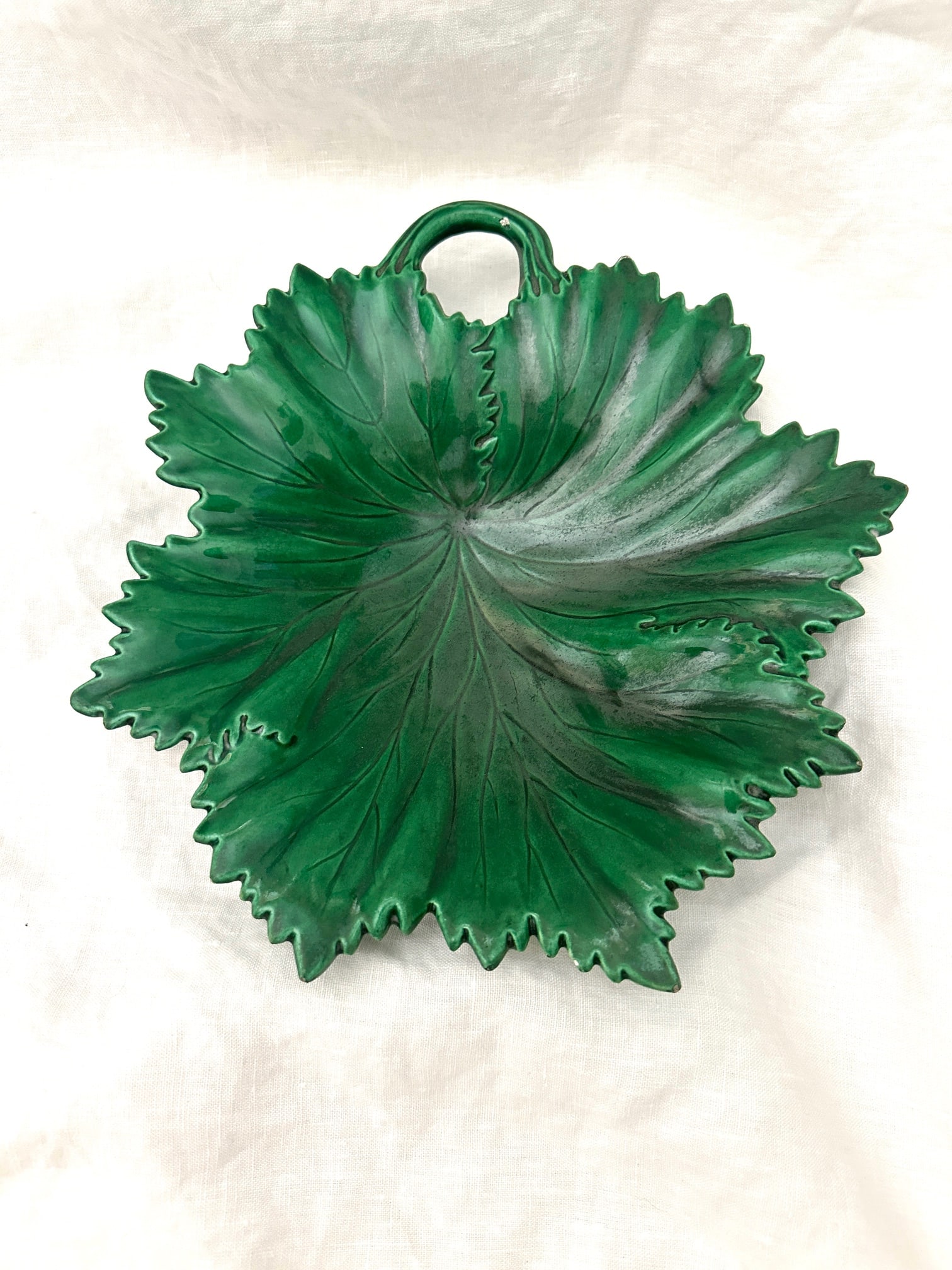 Antique Hornberg Green Majolica Leaf Serving Dish - 4