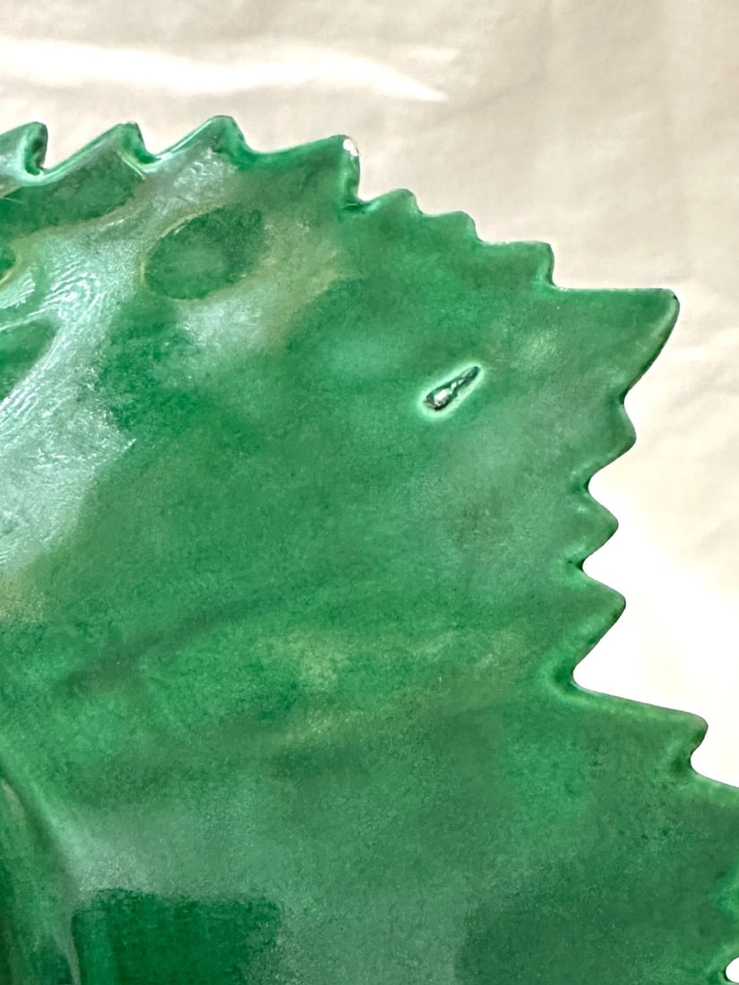 Antique Hornberg Green Majolica Leaf Serving Dish - 6