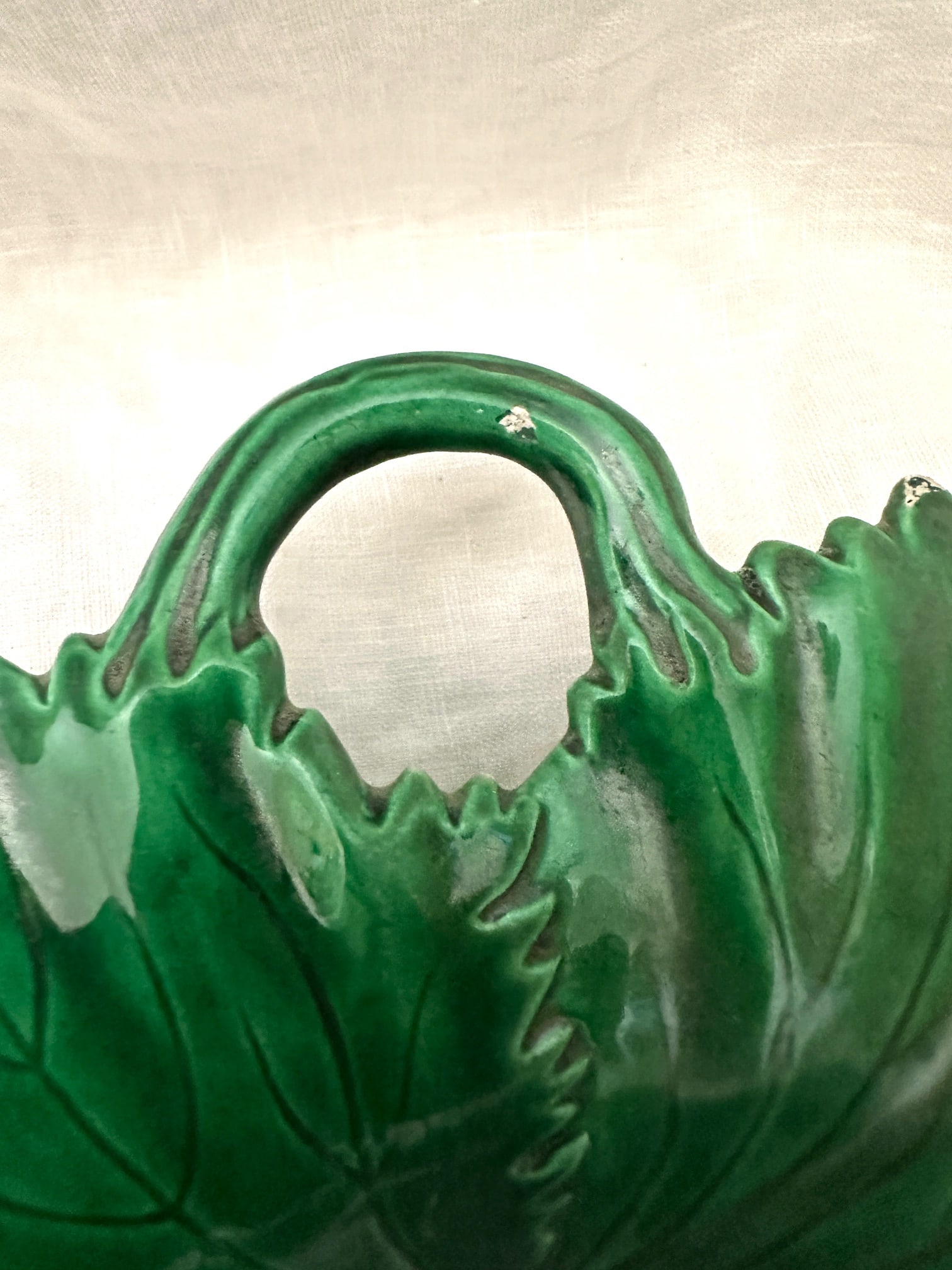 Antique Hornberg Green Majolica Leaf Serving Dish - 7