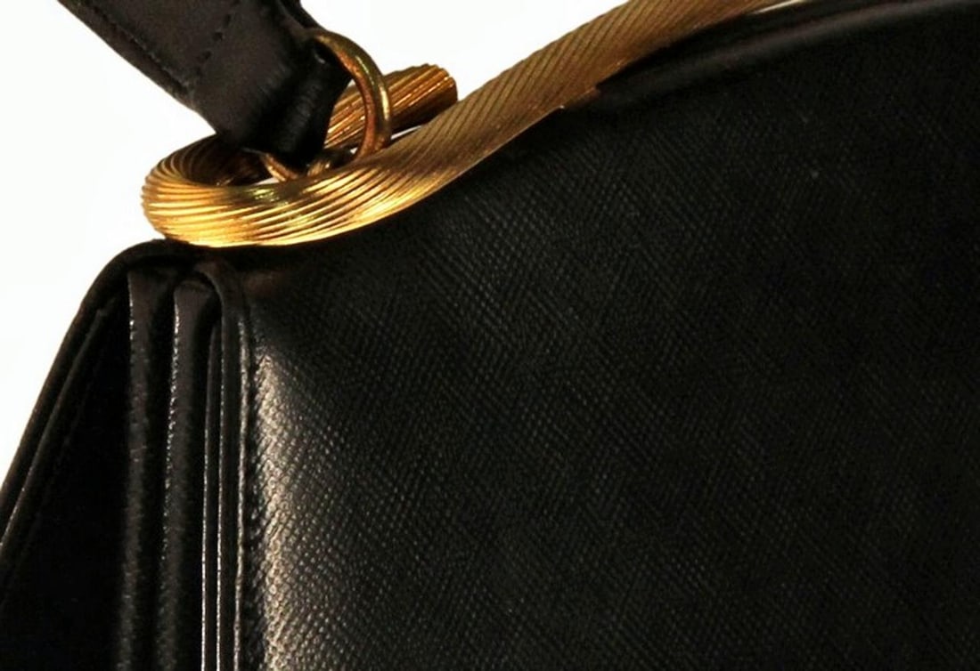 1960's Dorian Textured Black Leather Kelly Bag - 10