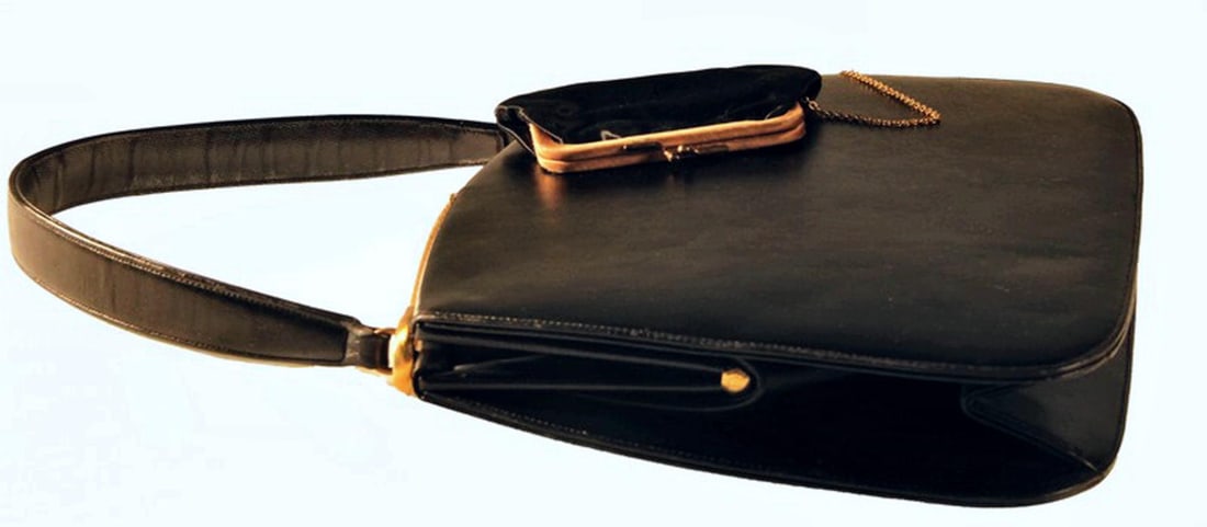 1960's Dorian Textured Black Leather Kelly Bag - 5