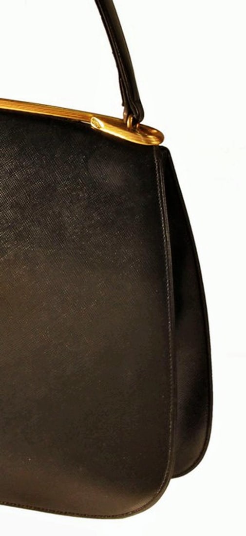 1960's Dorian Textured Black Leather Kelly Bag - 7