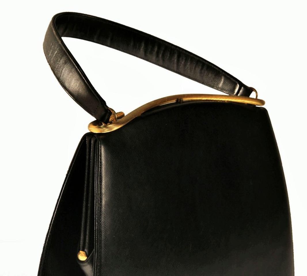 1960's Dorian Textured Black Leather Kelly Bag - 8
