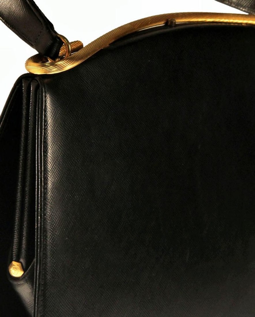 1960's Dorian Textured Black Leather Kelly Bag - 9