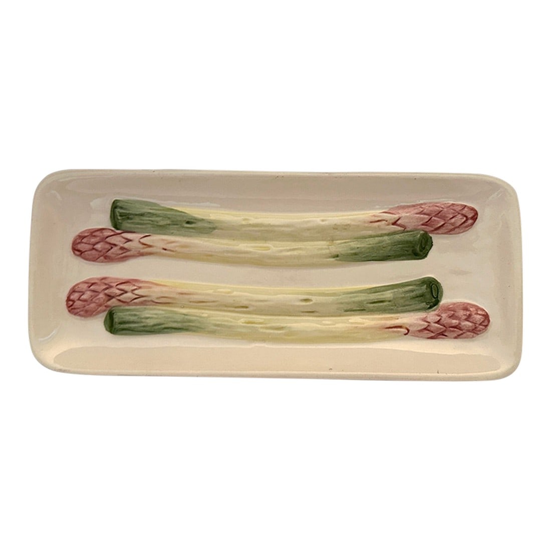 Olfaire Ceramic Asparagus Serving Plate: Vintage Olfaire Ceramic Asparagus Serving Plate. Perfect to mix and match with other set like the cabbage leaf or fitz & floyd sets I have in my listings. I have a lot and will be posting everyday. 10