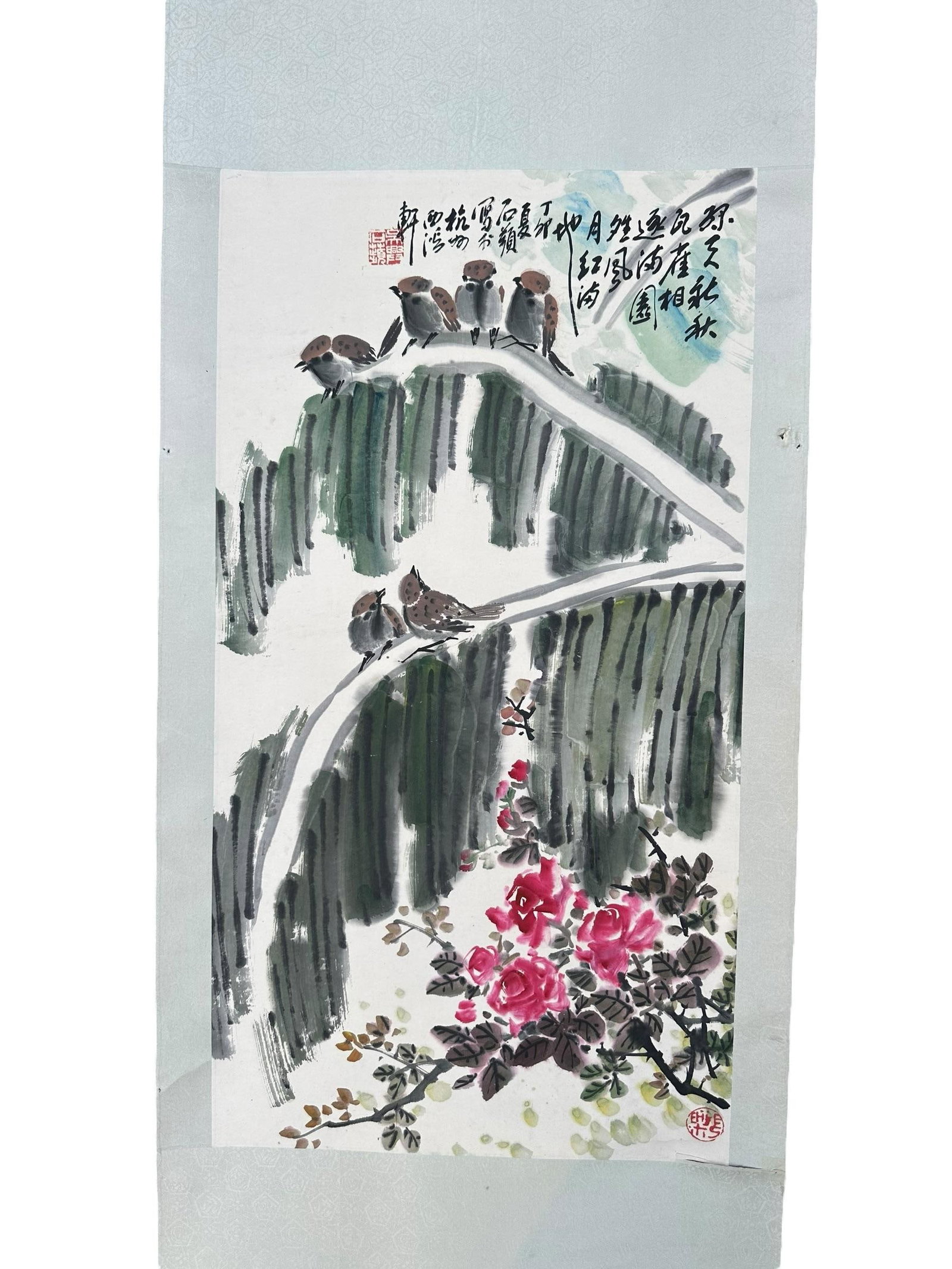 Vintage 1987 Large Chinese Ink Painting Hanging Scroll - 3