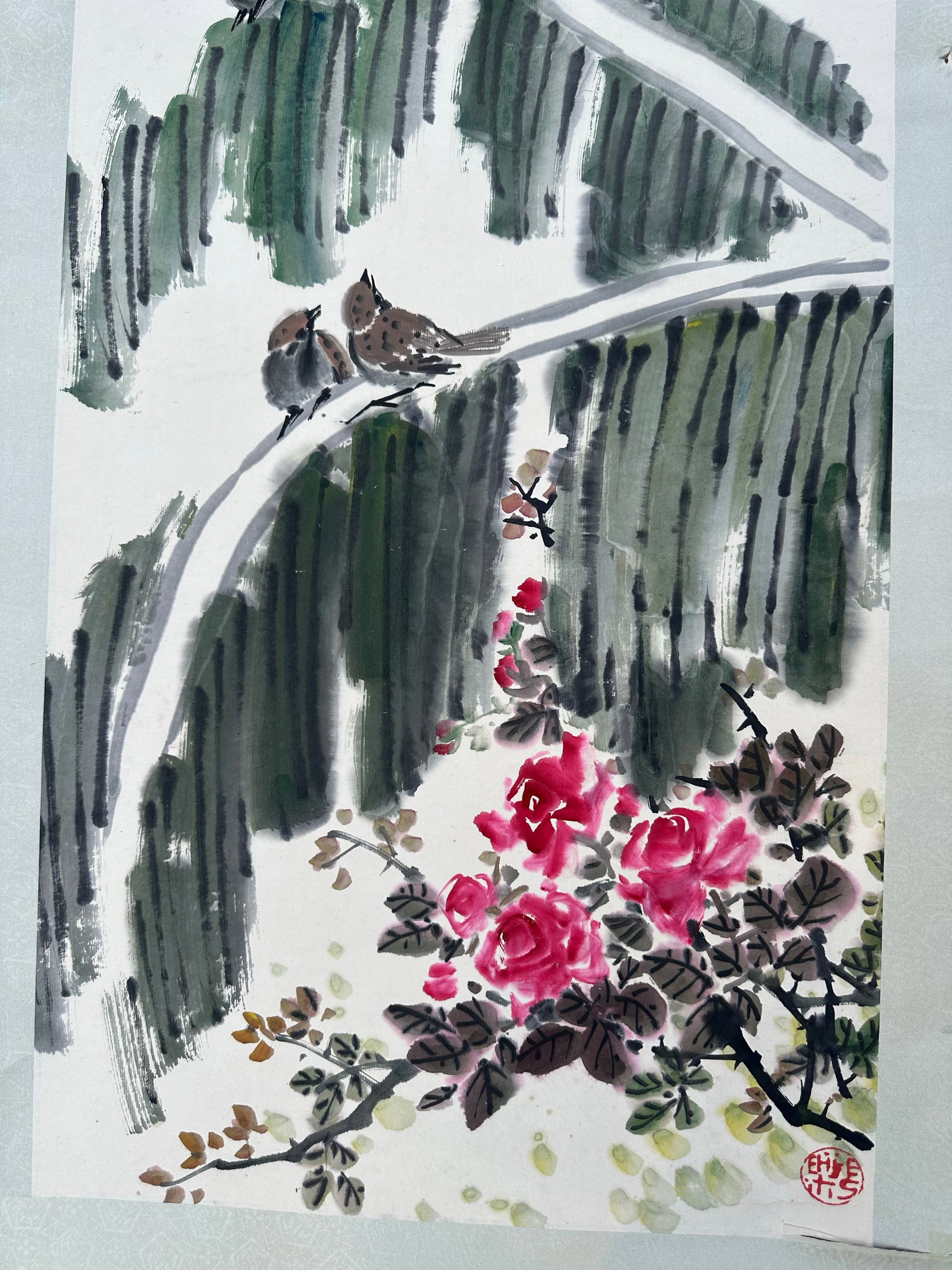 Vintage 1987 Large Chinese Ink Painting Hanging Scroll - 5