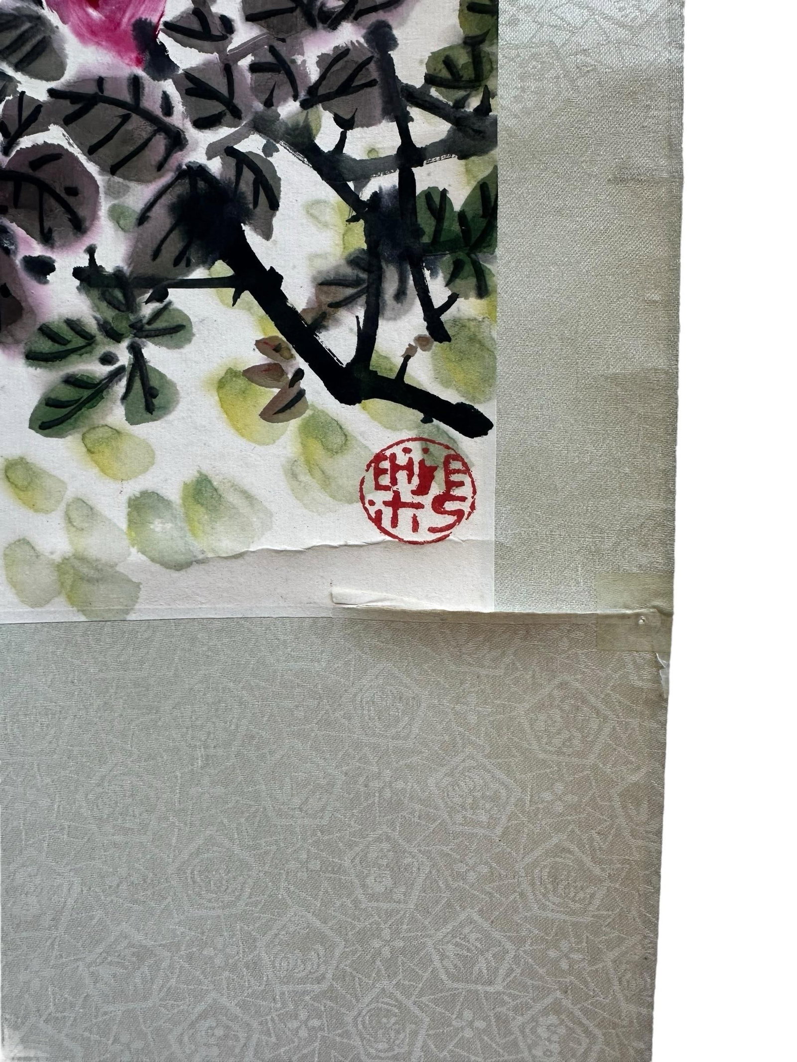 Vintage 1987 Large Chinese Ink Painting Hanging Scroll - 9