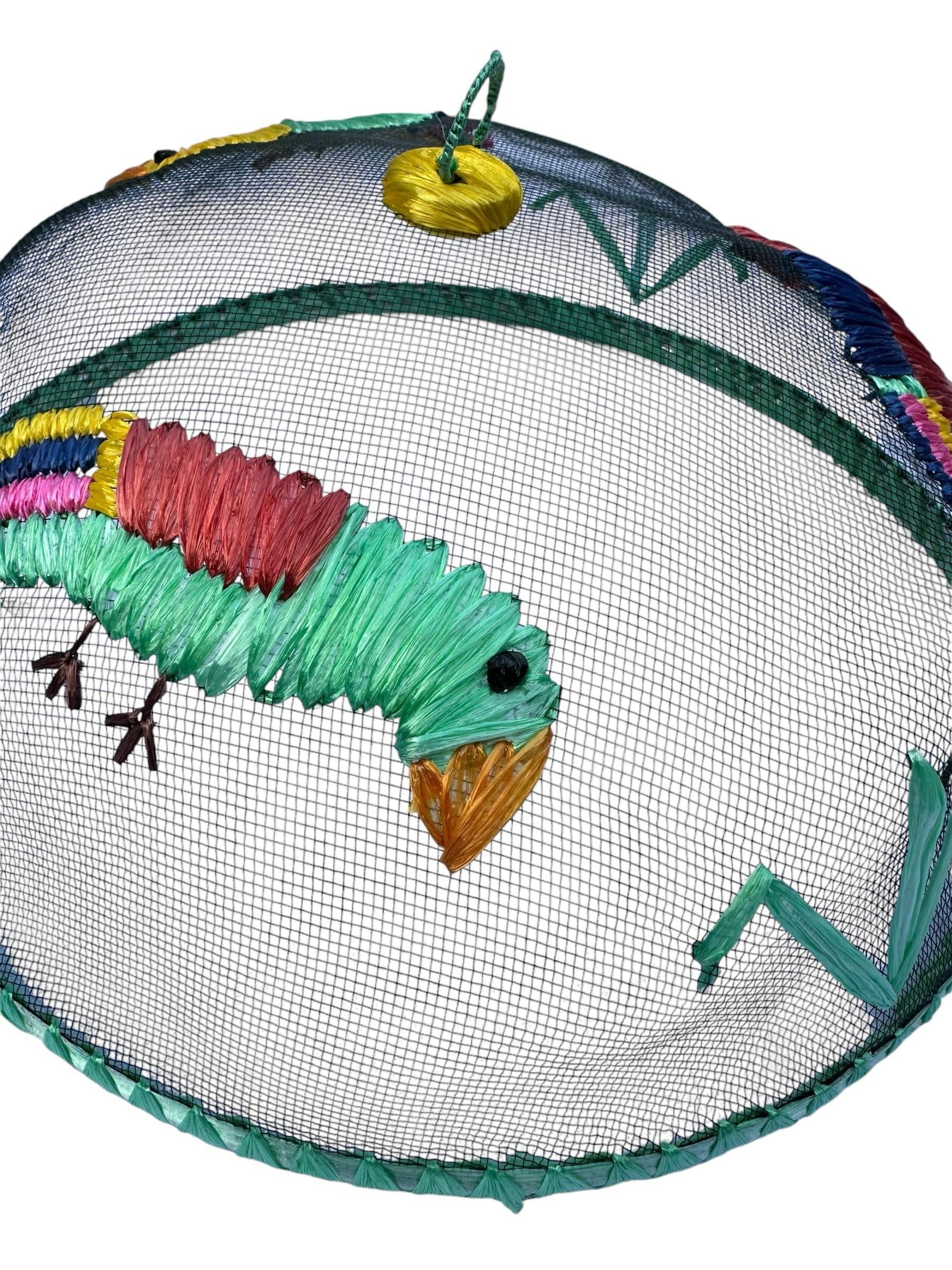 Vintage Mesh & Raffia Picnic Platter Cover Cloche - 3