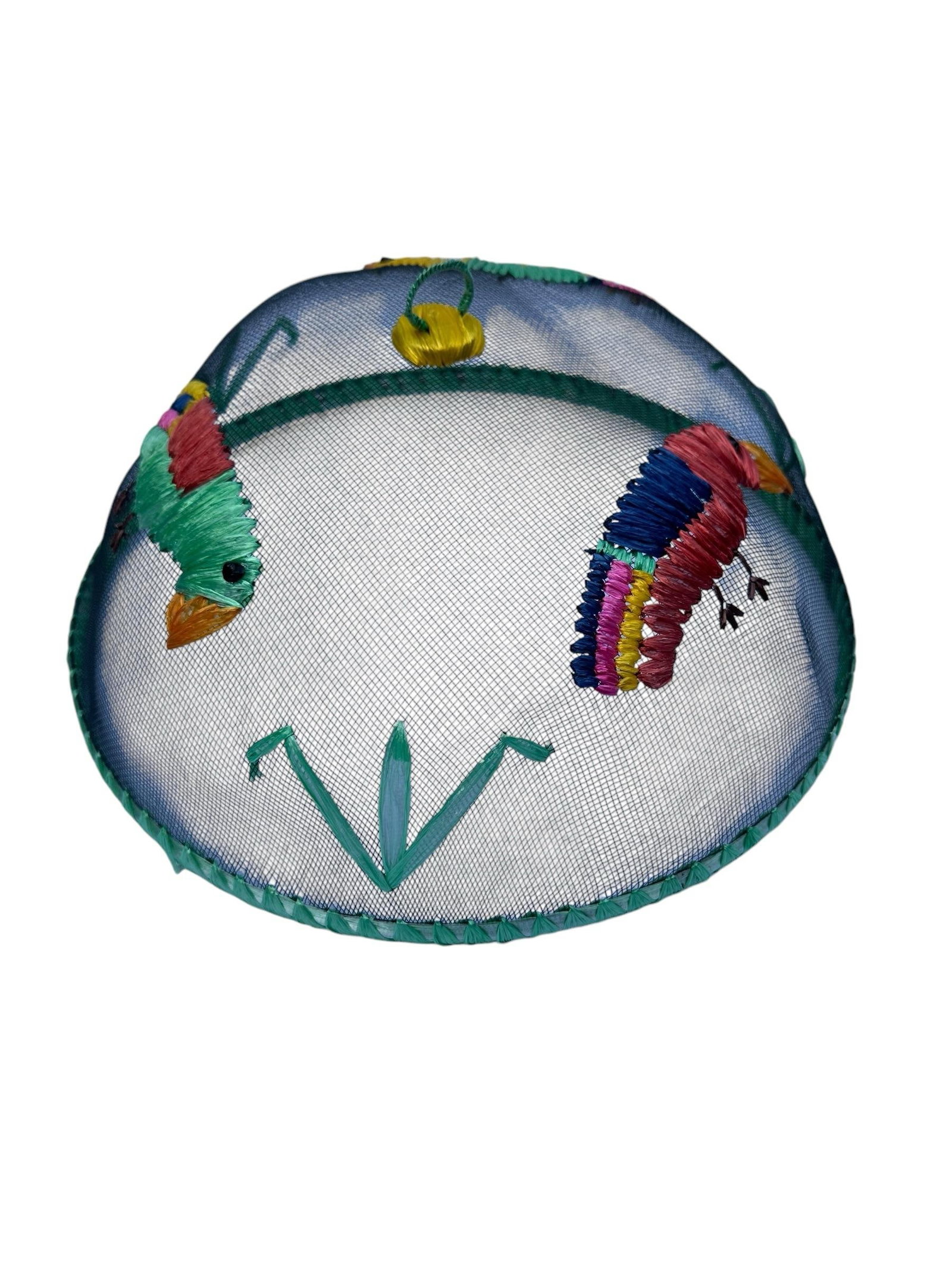 Vintage Mesh & Raffia Picnic Platter Cover Cloche - 5