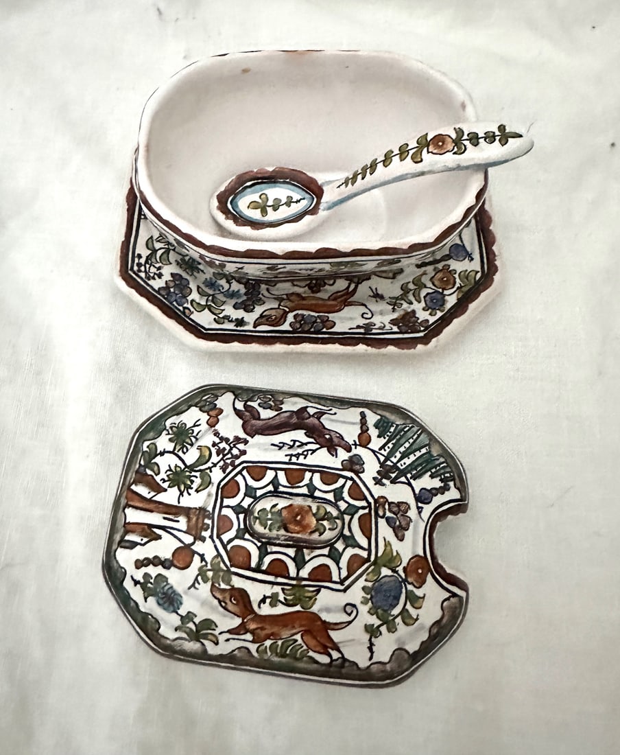 Vintage Estrela De Conimbriga Hand Painted Mini Tureen W/Spoon-3piece - 2