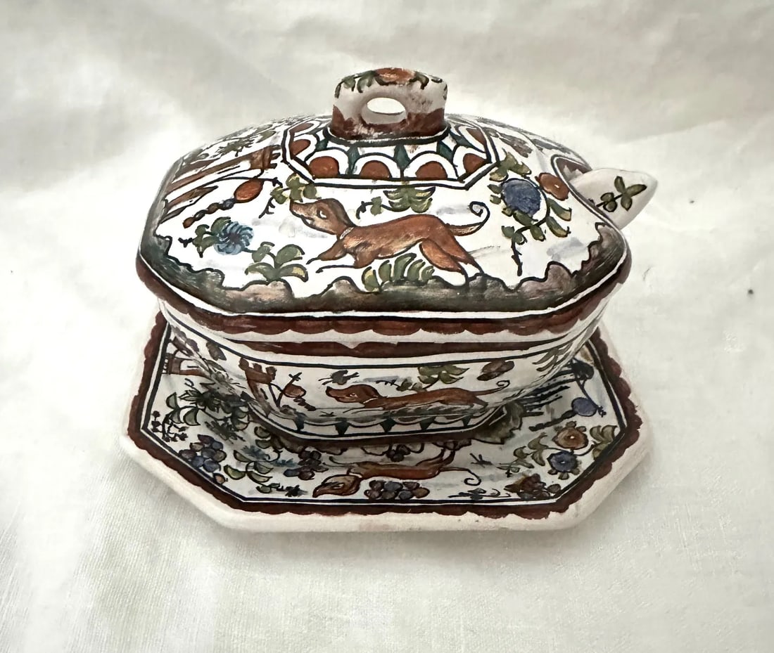 Vintage Estrela De Conimbriga Hand Painted Mini Tureen W/Spoon-3piece - 3