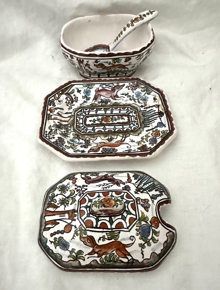 Vintage Estrela De Conimbriga Hand Painted Mini Tureen W/Spoon-3piece - 4