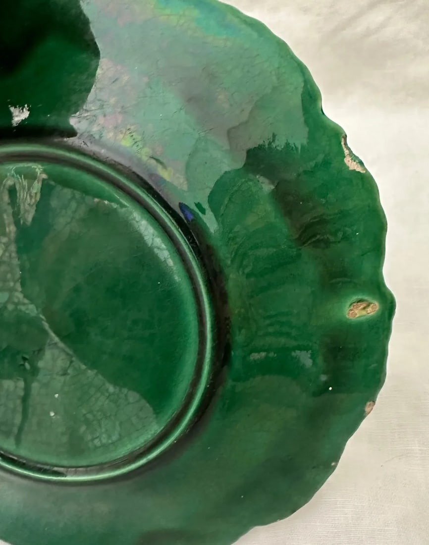 French Majolica Glazed Green Leaf Plate - 3