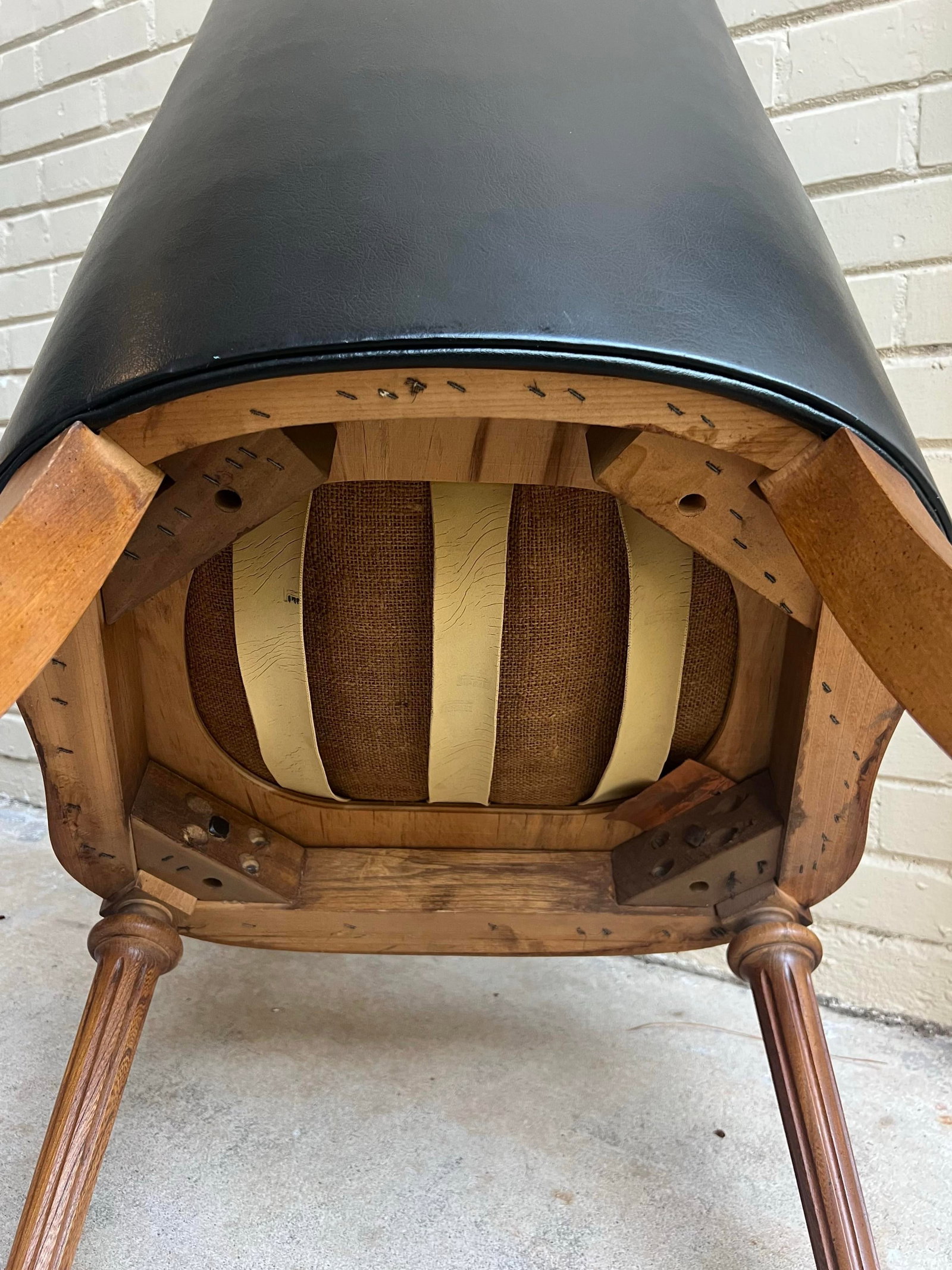 Chic Vintage Hollywood Regency Black Leather Side Chair With Brass Handle - 10