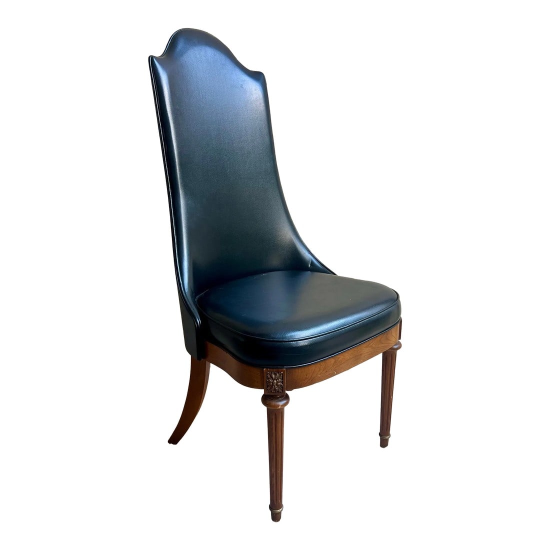 Chic Vintage Hollywood Regency Black Leather Side Chair With Brass Handle: Elevate your home decor with this stunning Vintage Hollywood Regency Black Side Chair, a perfect blend of elegance and functionality. Crafted in the style of renowned furniture makers Henredon and