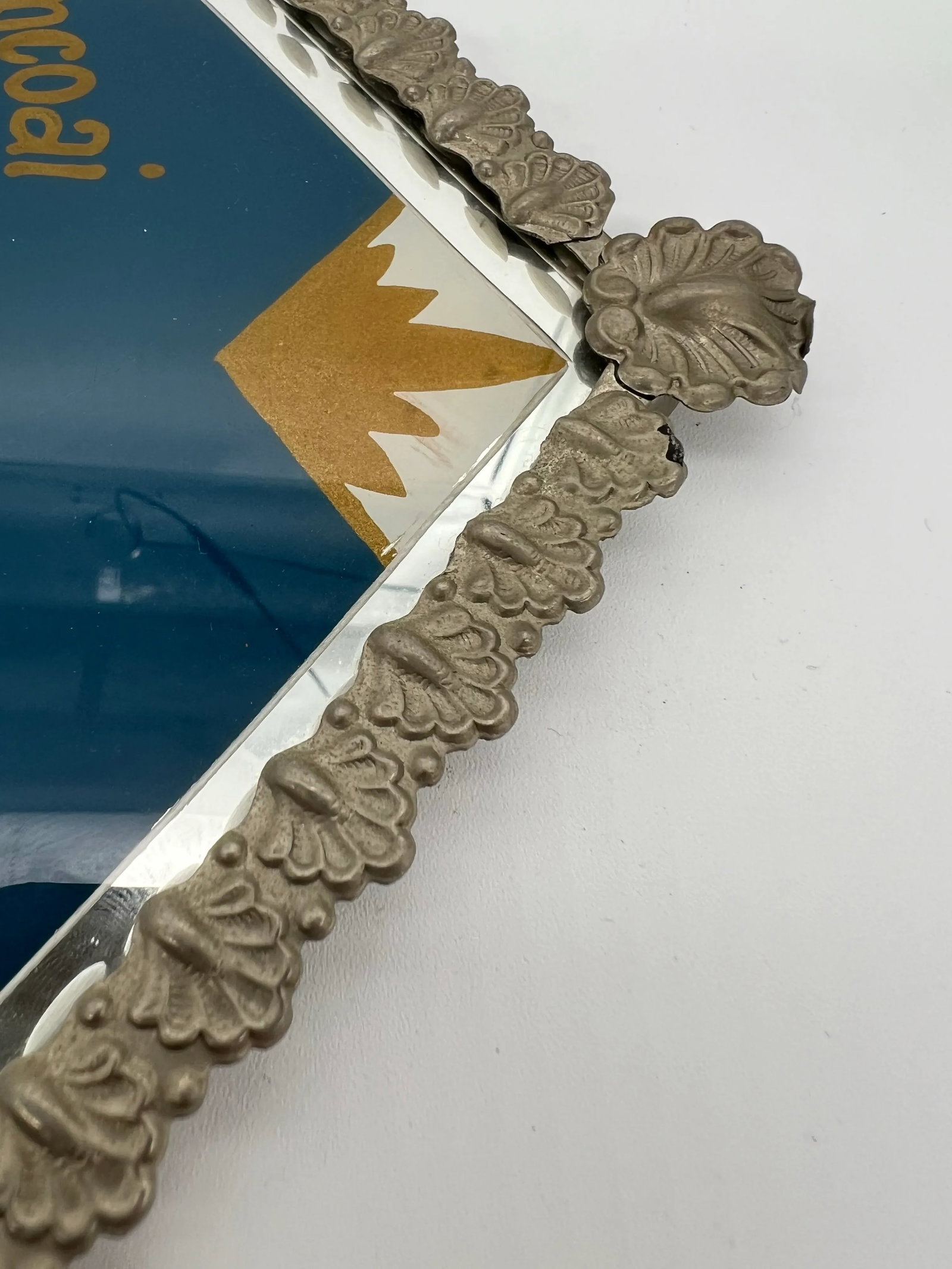 Vintage Silver & Glass Portuguese Our Lady of Fatima Bless This House Sign - 8