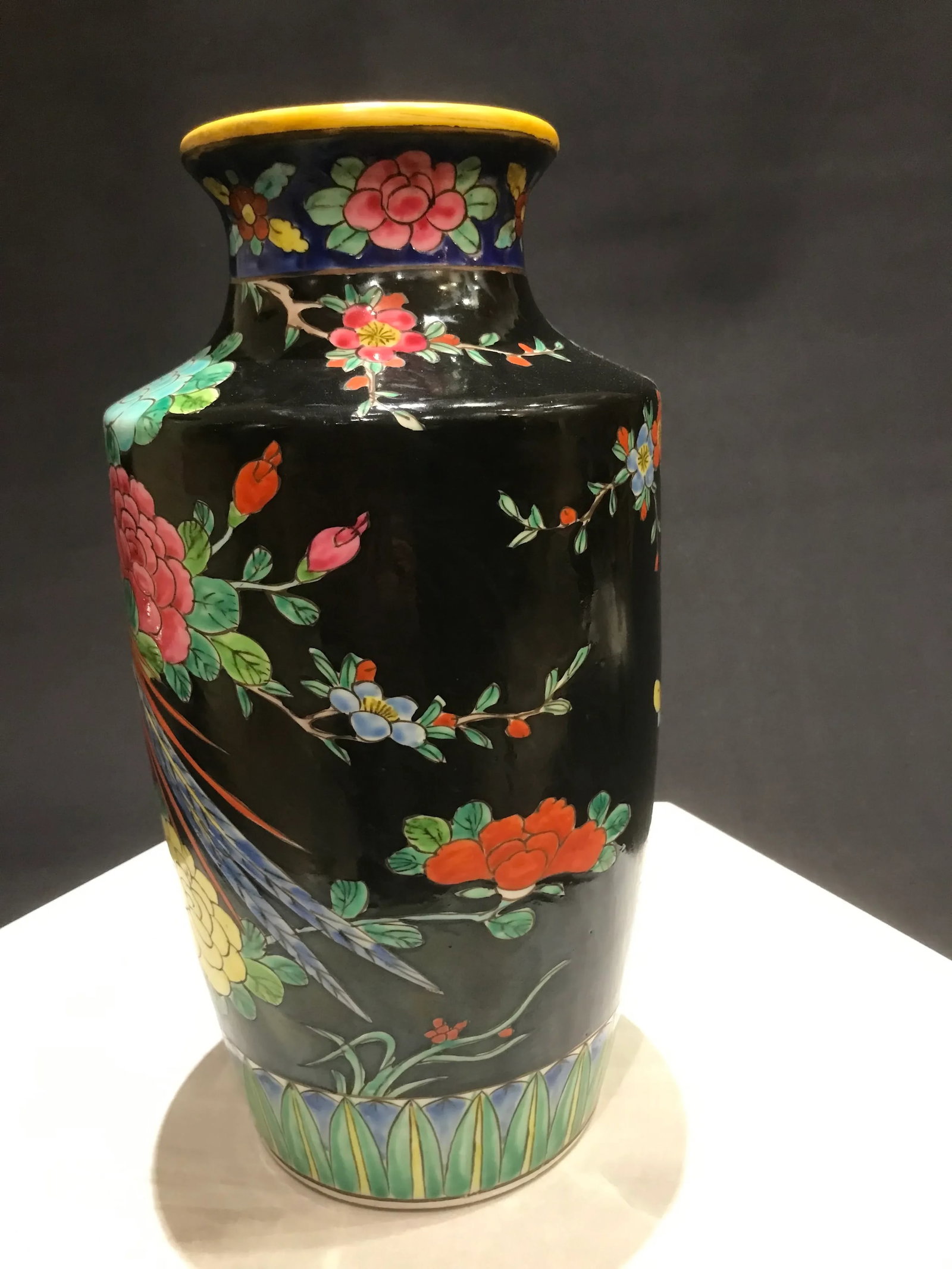 Vintage Large Chinoiserie Asian Vase Famille Bird Flower Butterfly - 10