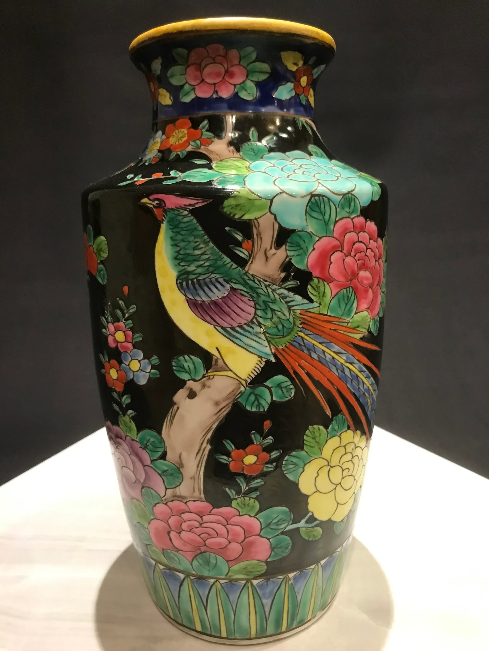 Vintage Large Chinoiserie Asian Vase Famille Bird Flower Butterfly - 12