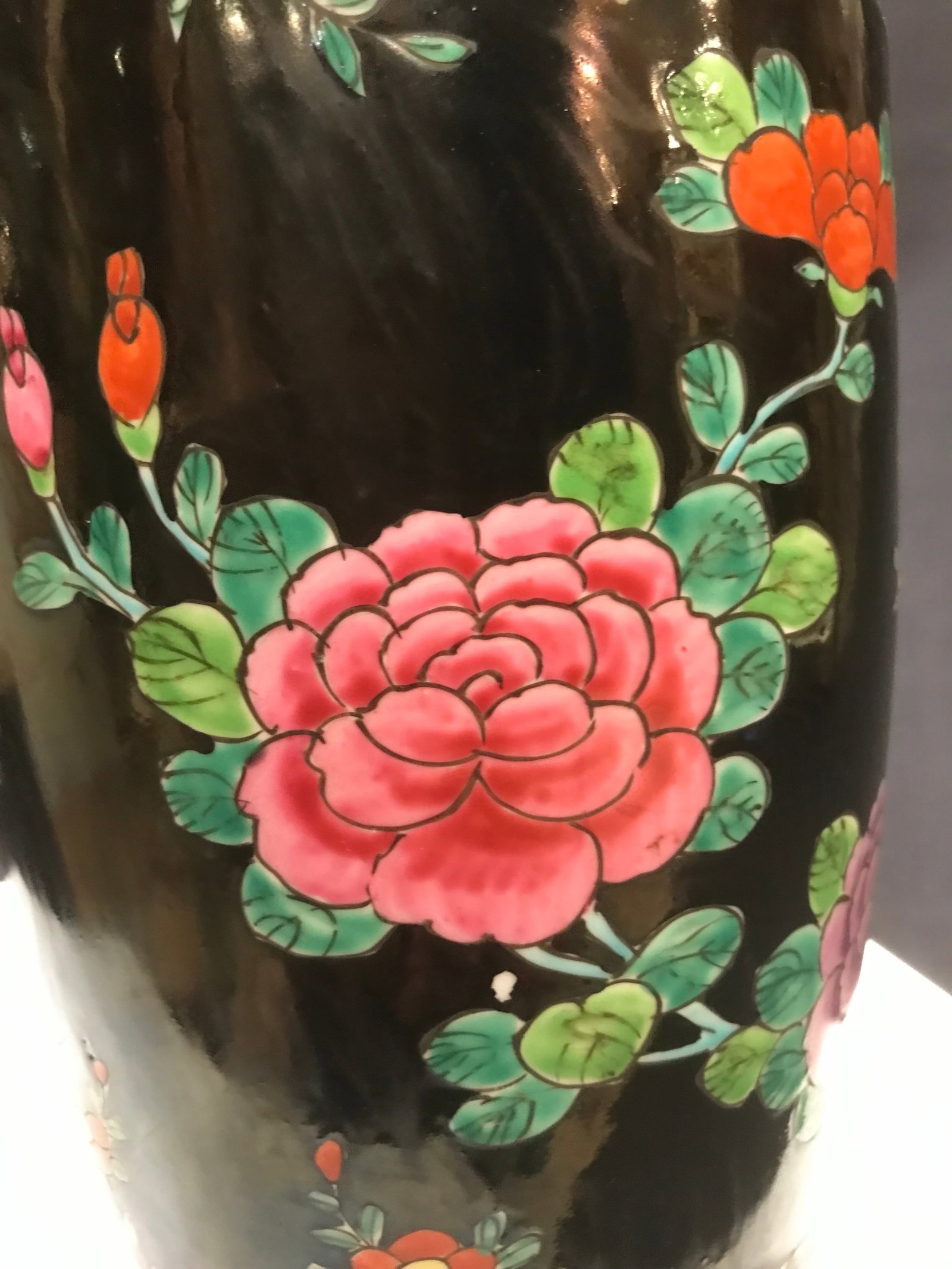 Vintage Large Chinoiserie Asian Vase Famille Bird Flower Butterfly - 2