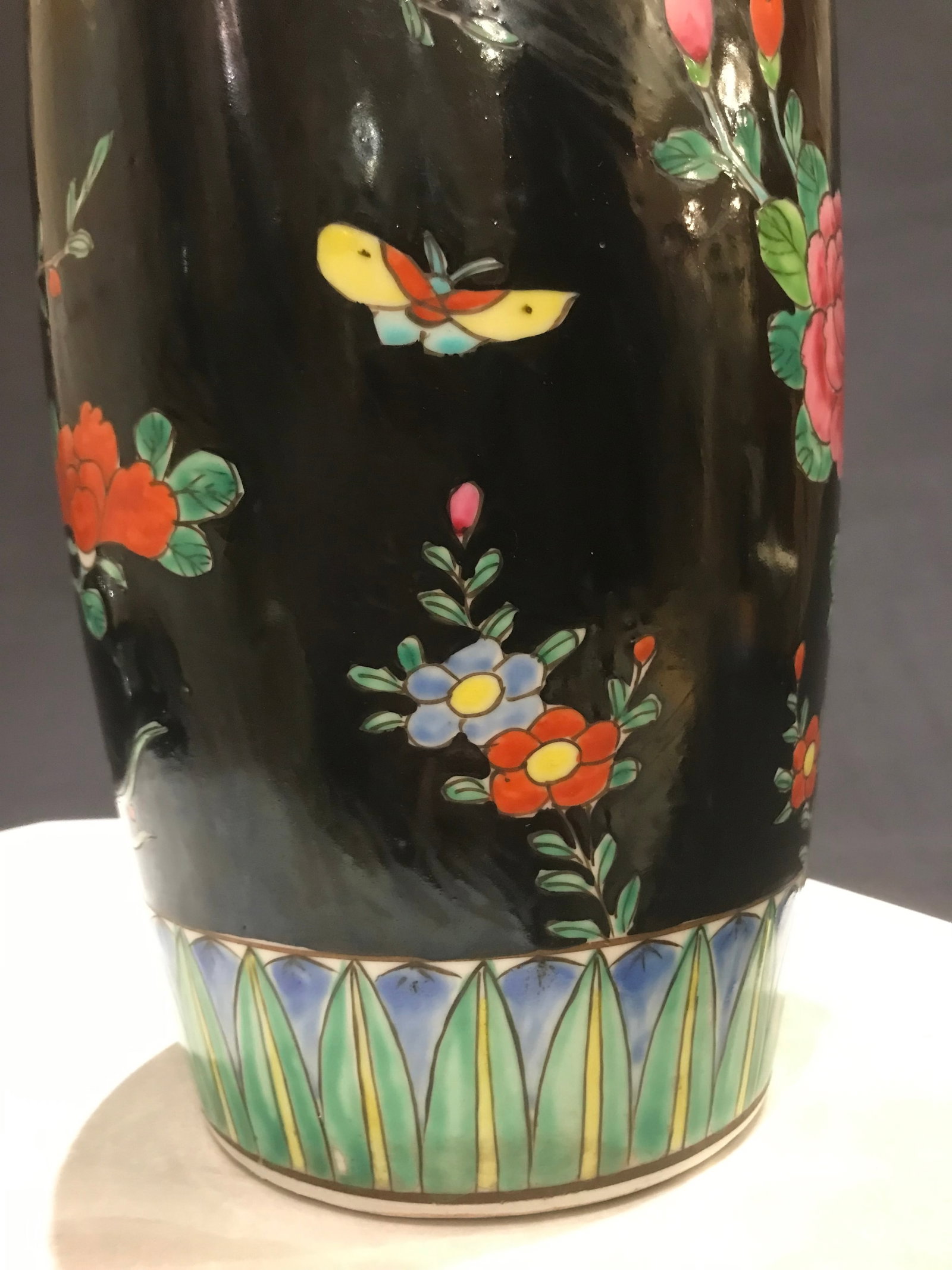 Vintage Large Chinoiserie Asian Vase Famille Bird Flower Butterfly - 3