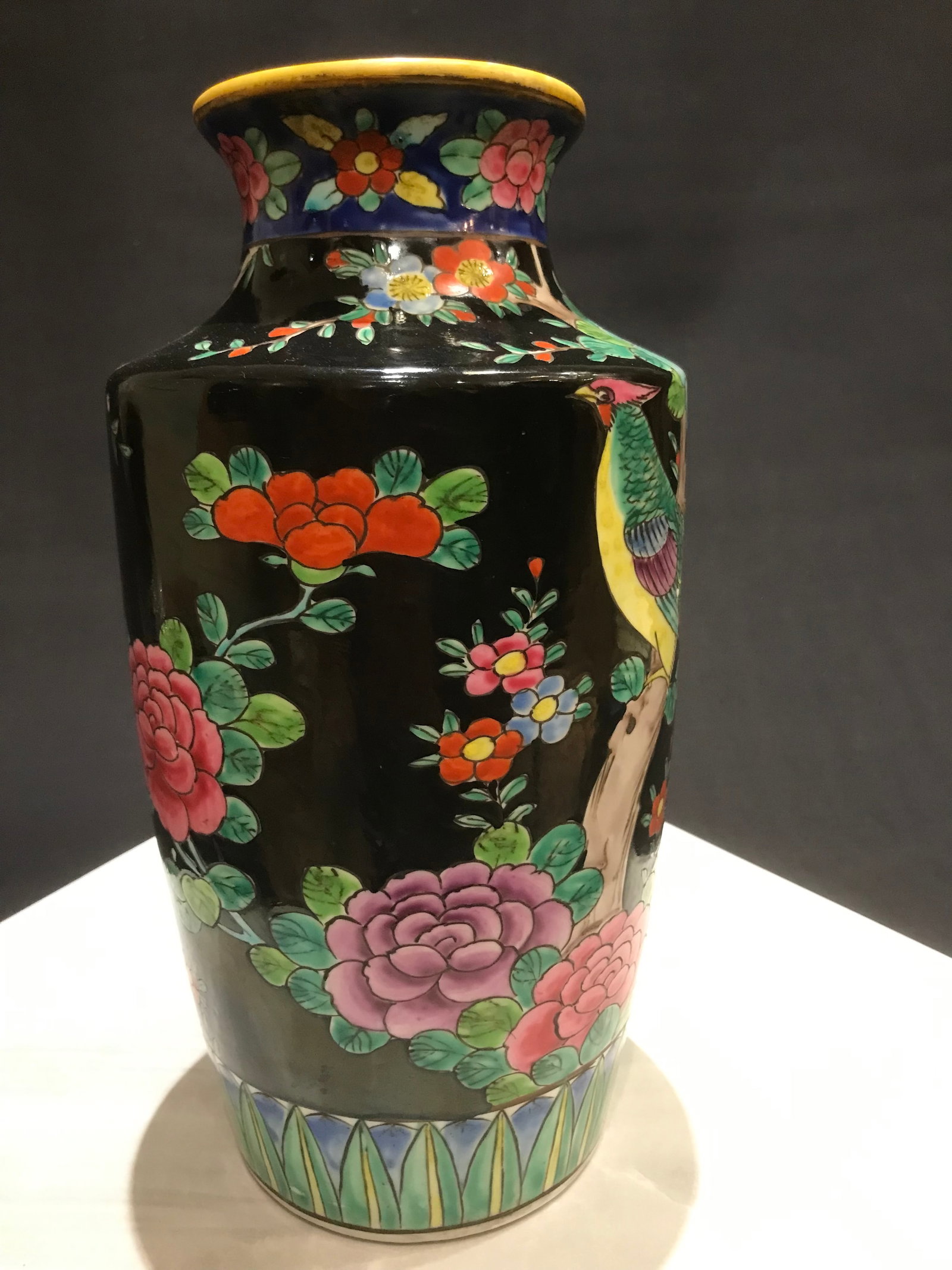 Vintage Large Chinoiserie Asian Vase Famille Bird Flower Butterfly - 6