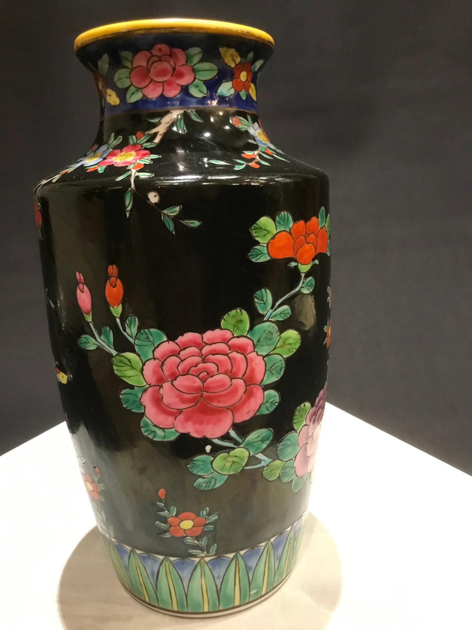 Vintage Large Chinoiserie Asian Vase Famille Bird Flower Butterfly - 8