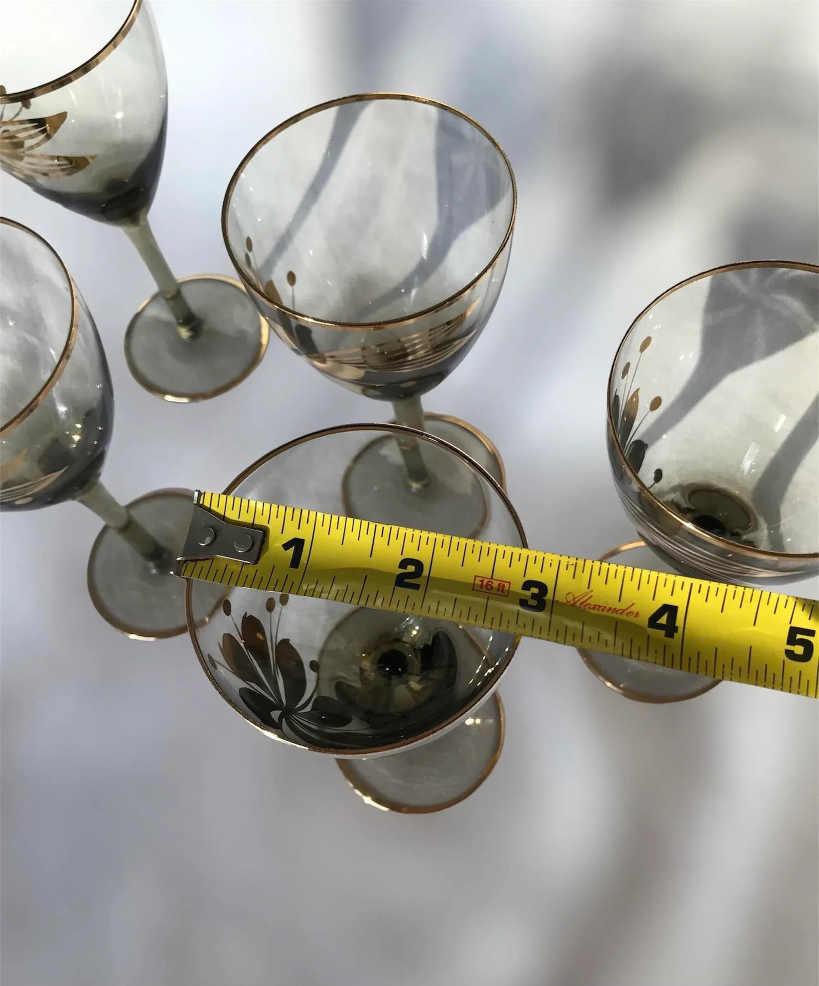 1950s Bohemian Stemmed Barware Aperitif Cordial Smokey Brown With Gold Overlay Glassware- Set of 5 - 10