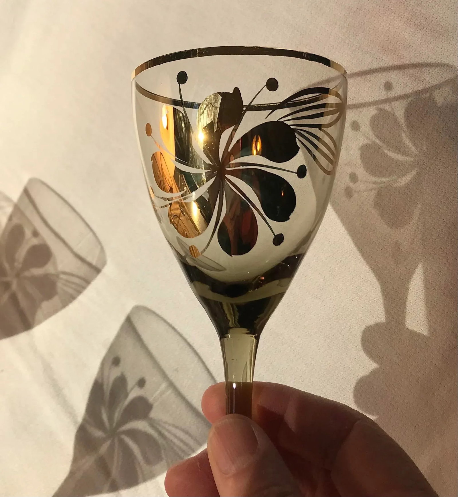 1950s Bohemian Stemmed Barware Aperitif Cordial Smokey Brown With Gold Overlay Glassware- Set of 5 - 5