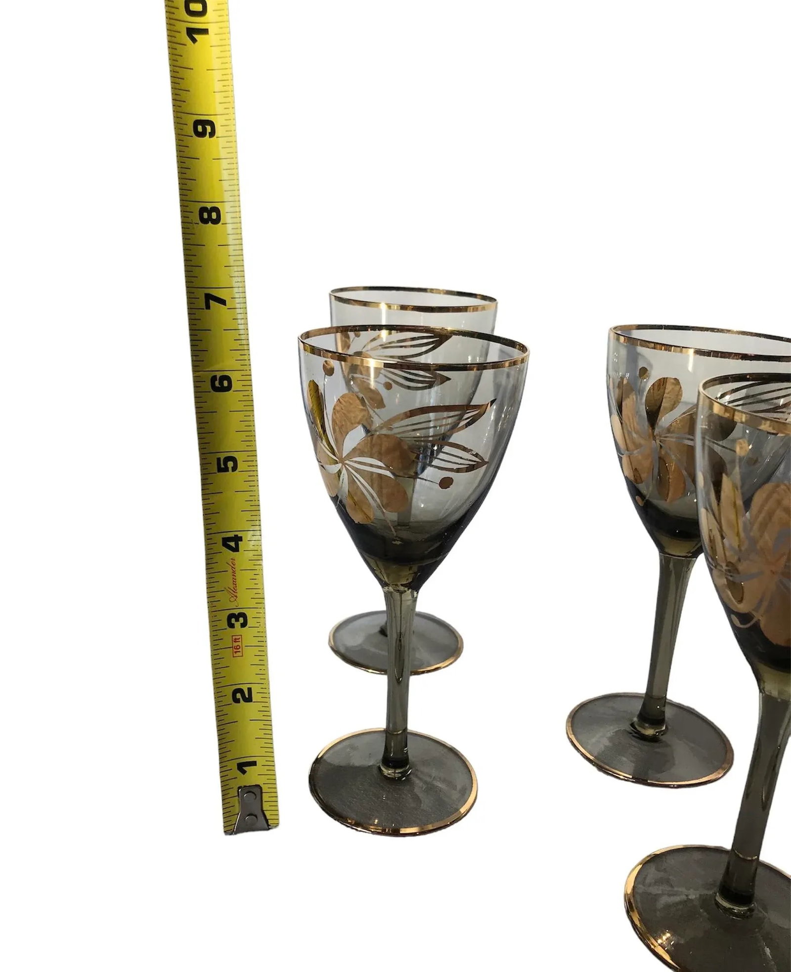 1950s Bohemian Stemmed Barware Aperitif Cordial Smokey Brown With Gold Overlay Glassware- Set of 5 - 8