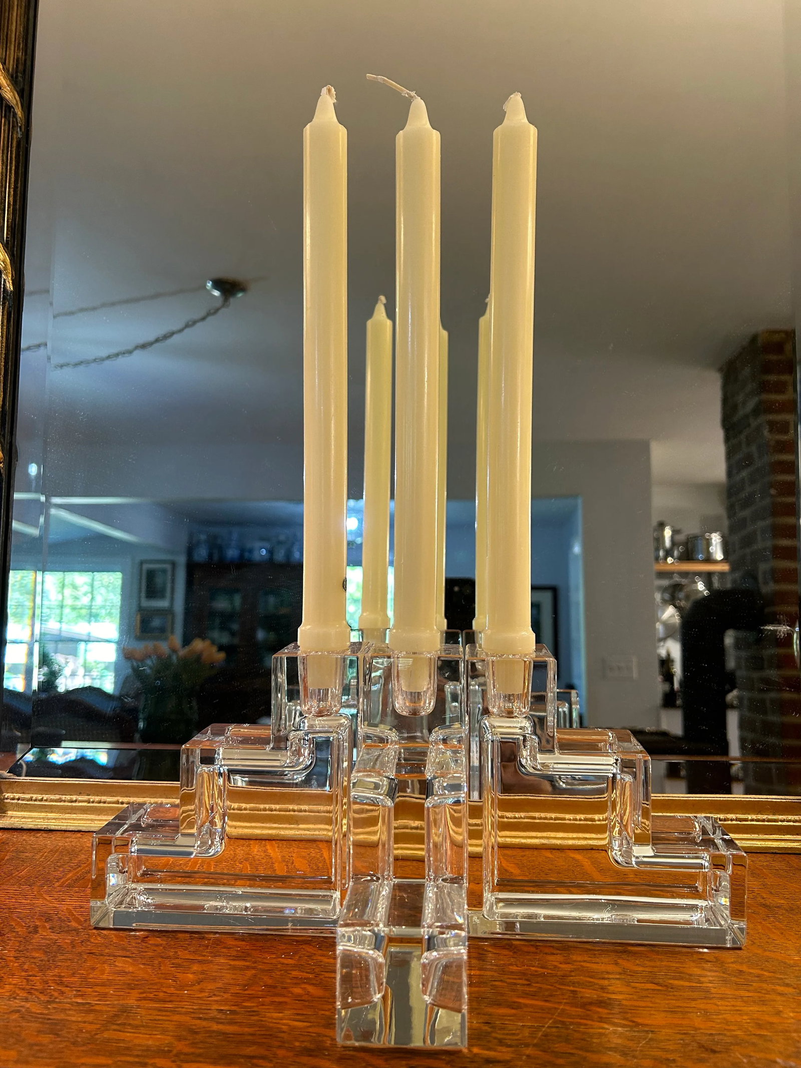 Late 20th Century Art Deco Modernist Wilber L Orme Mma Glass Candlestick Holders - a Set of 3 - 2