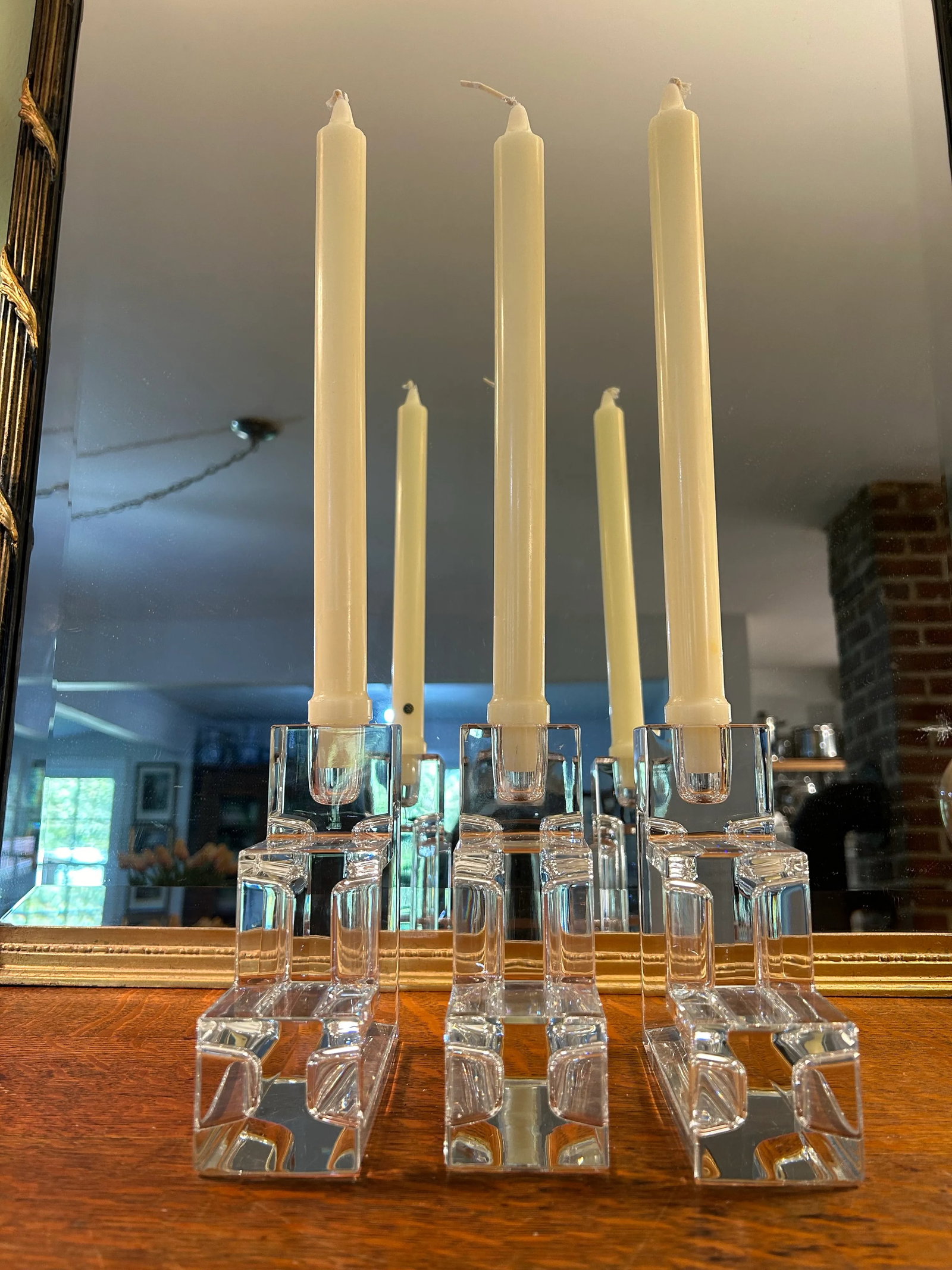 Late 20th Century Art Deco Modernist Wilber L Orme Mma Glass Candlestick Holders - a Set of 3 - 3