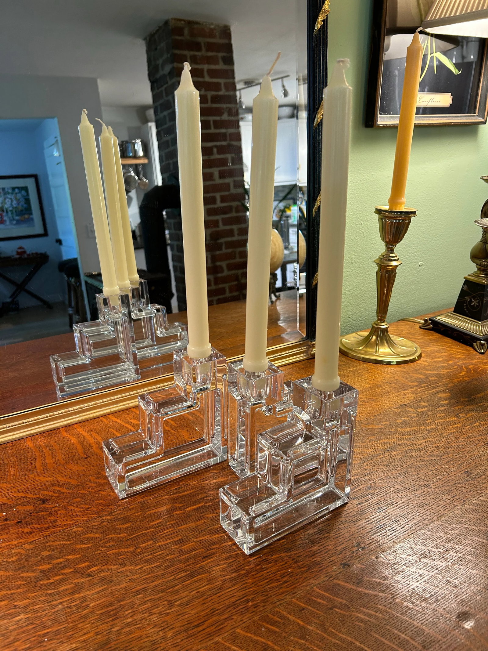 Late 20th Century Art Deco Modernist Wilber L Orme Mma Glass Candlestick Holders - a Set of 3 - 4