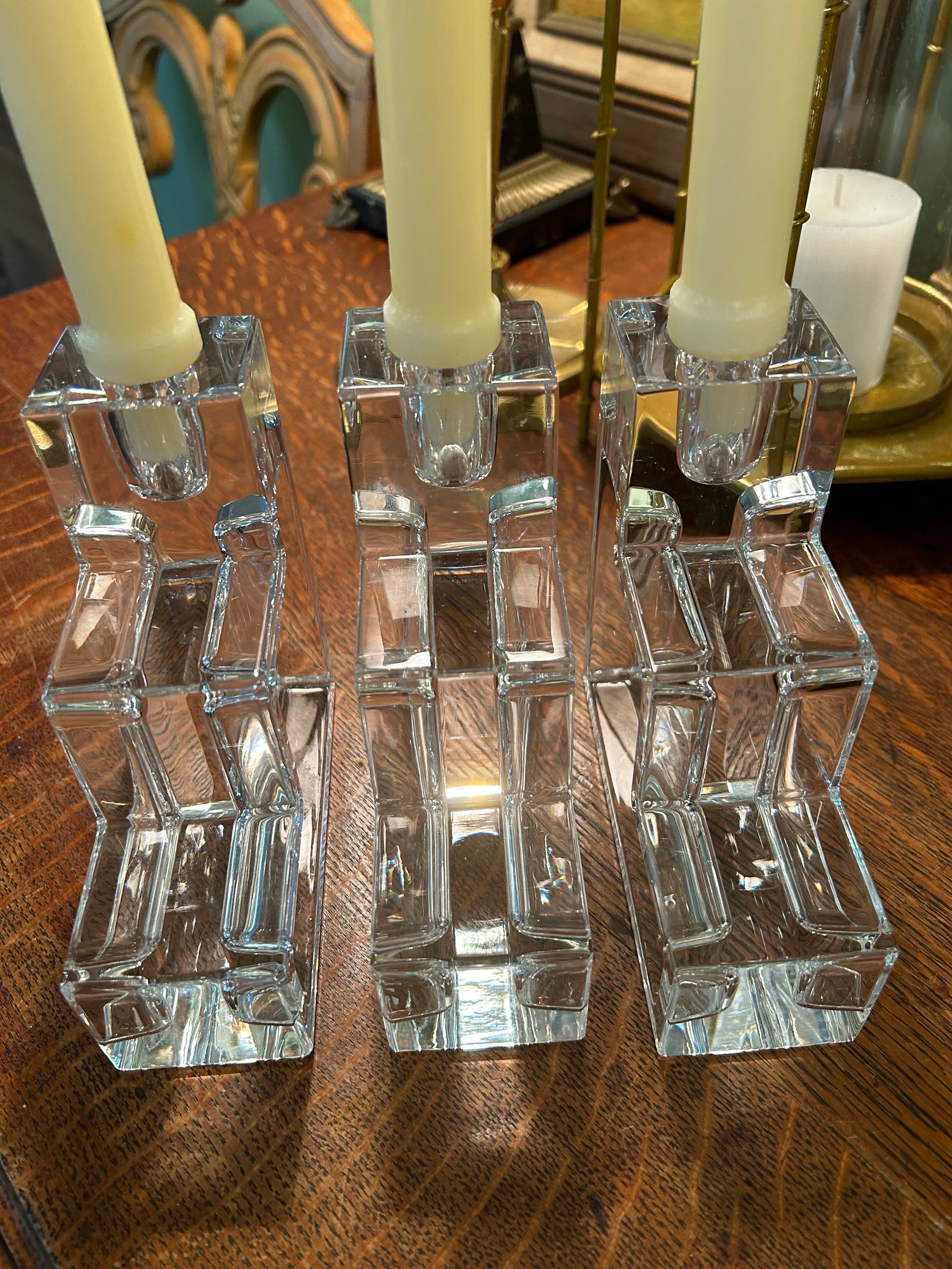 Late 20th Century Art Deco Modernist Wilber L Orme Mma Glass Candlestick Holders - a Set of 3 - 5