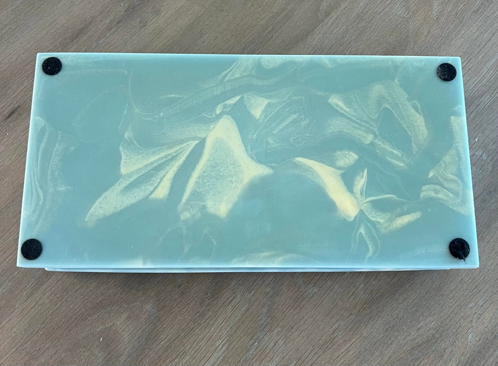 1960s Vintage Blue Marbled Incolay Large Stone Jewelry Box With Raised Relief Cameos of Lovers Court - 7