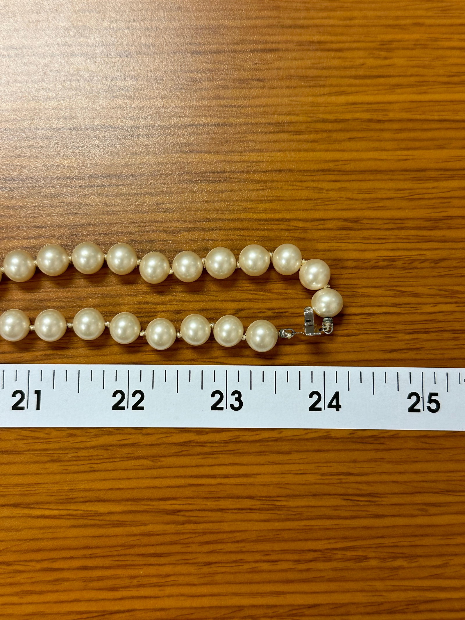 Mid 20th Century Marvella Double Strand Faux Pearl Necklace Silver Floral Rhinestone Clasp - 11