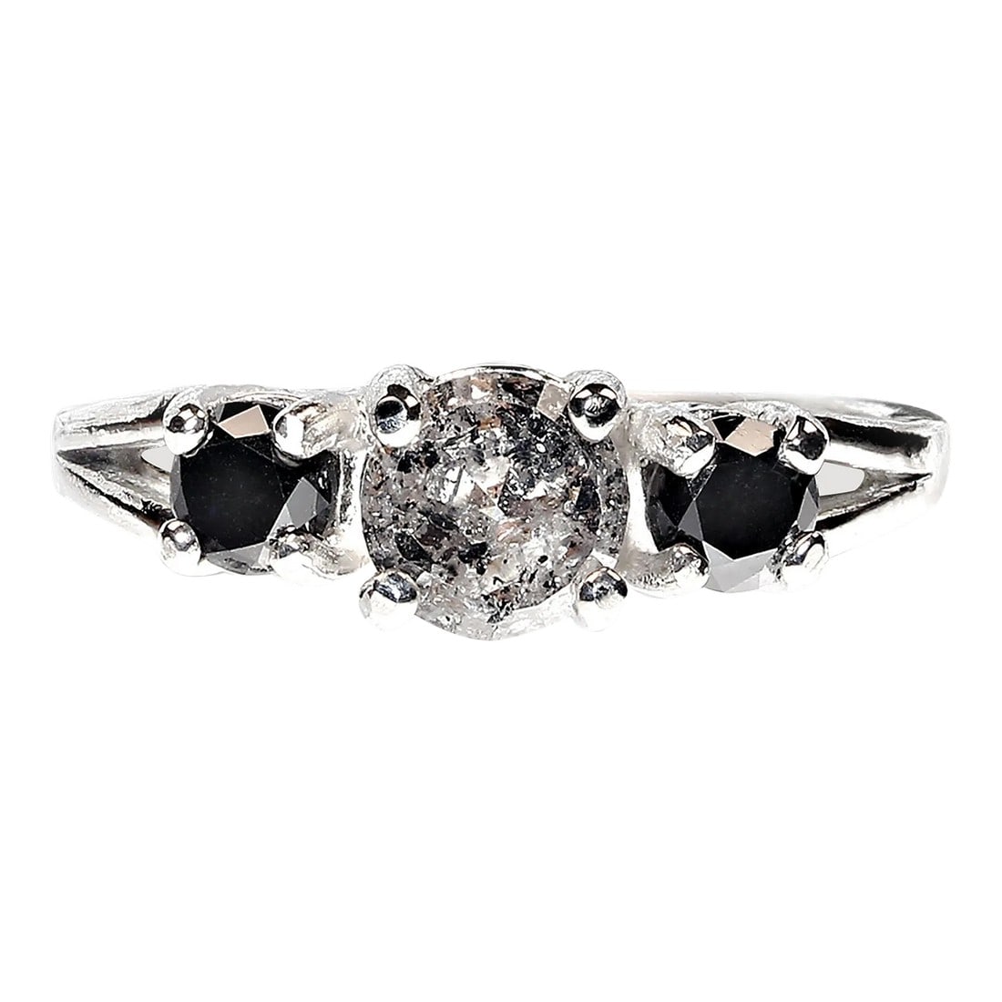Salt and Pepper Diamond and Black Diamond Ring Size 7: Unique Salt and Pepper Diamond Ring with Black Diamond Accents in Sterling Silver Discover the allure of individuality with this one-of-a-kind Salt and Pepper Diamond ring, elegantly crafted in