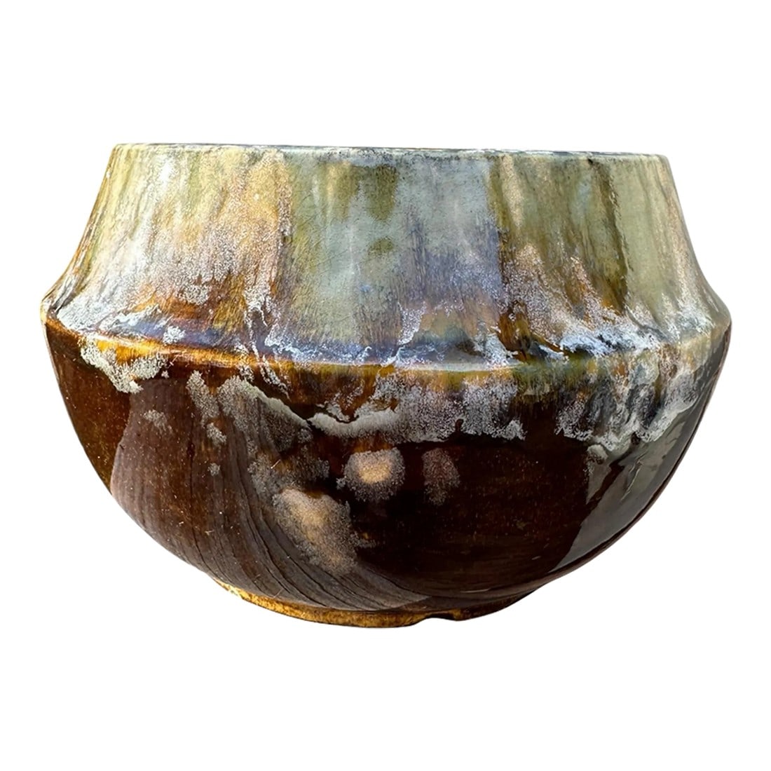 Vintage 1970's D&D Floral Oklahoma Usa Ja-2 Pottery Planter Bowl: Vintage '70's D&D Floral Oklahoma USA JA-2 Pottery Planter or Vase. Conical shape in Earthy Colors Artful drip glaze with differing design with each side of bowl a stylish vintage nostalgia to any