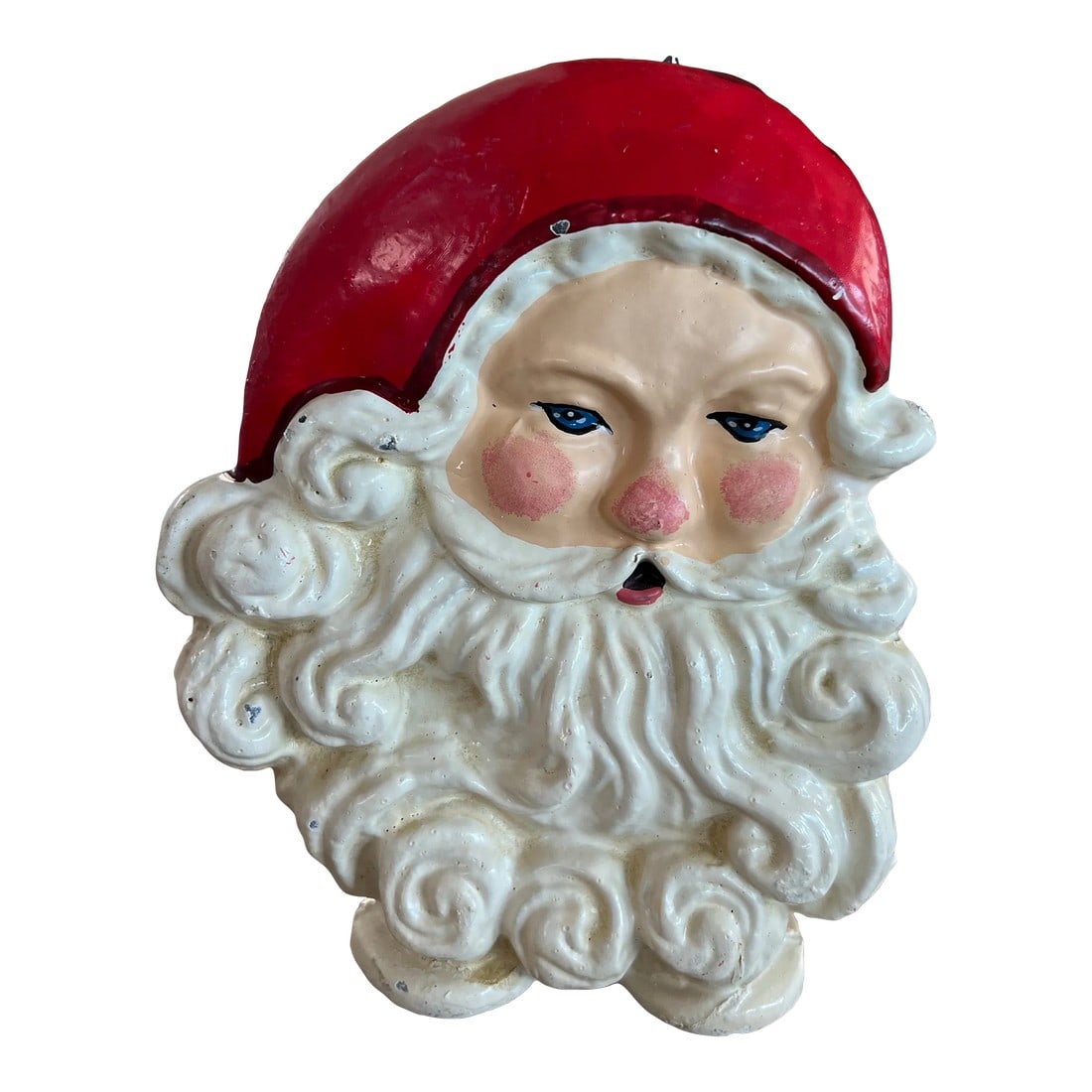 Mid Century Cast Iron Santa Claus Door Stop: Vintage cast iron doorstop in the shape of a Santa Claus head. Nice and heavy, will easily hold a door or simply use as a decoration. Super cute! Condition: Alterations: Original Condition Unaltered I