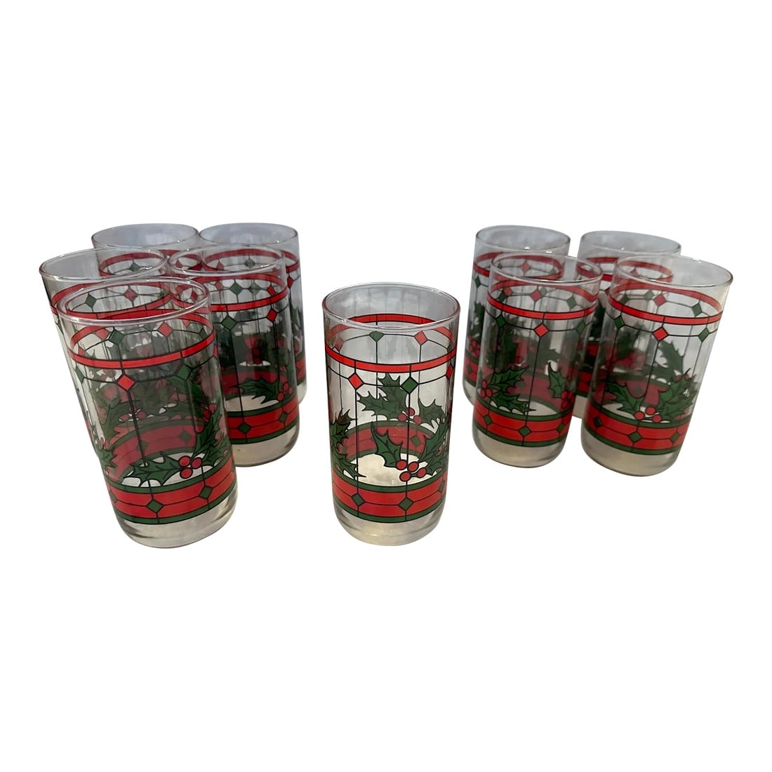 Vintage Libbey Window Pane/Holly Berry Holiday Tumblers-Set of 7 (1 of 8)