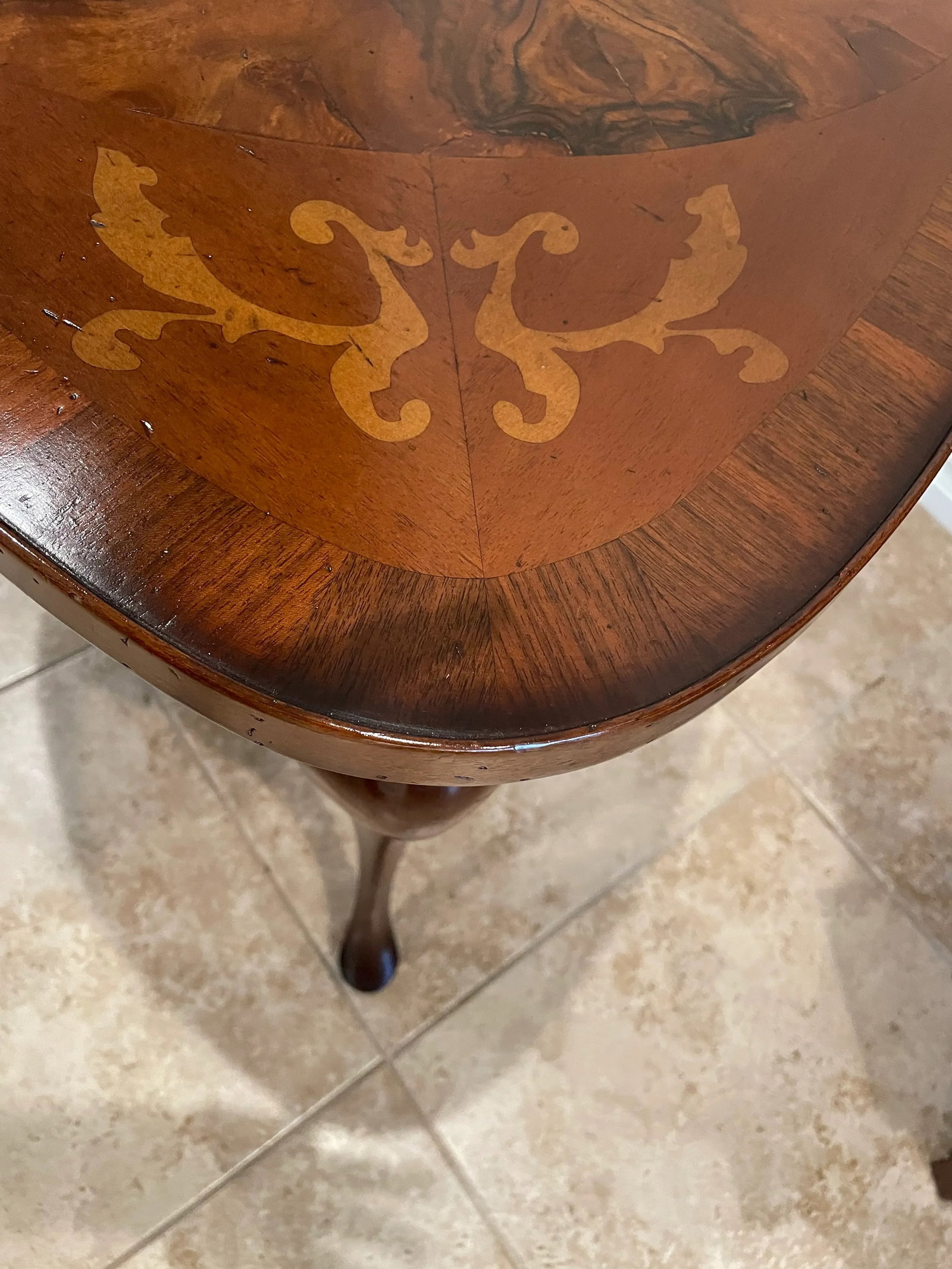 End Table Inlaid Wood Marquetry Style - 6