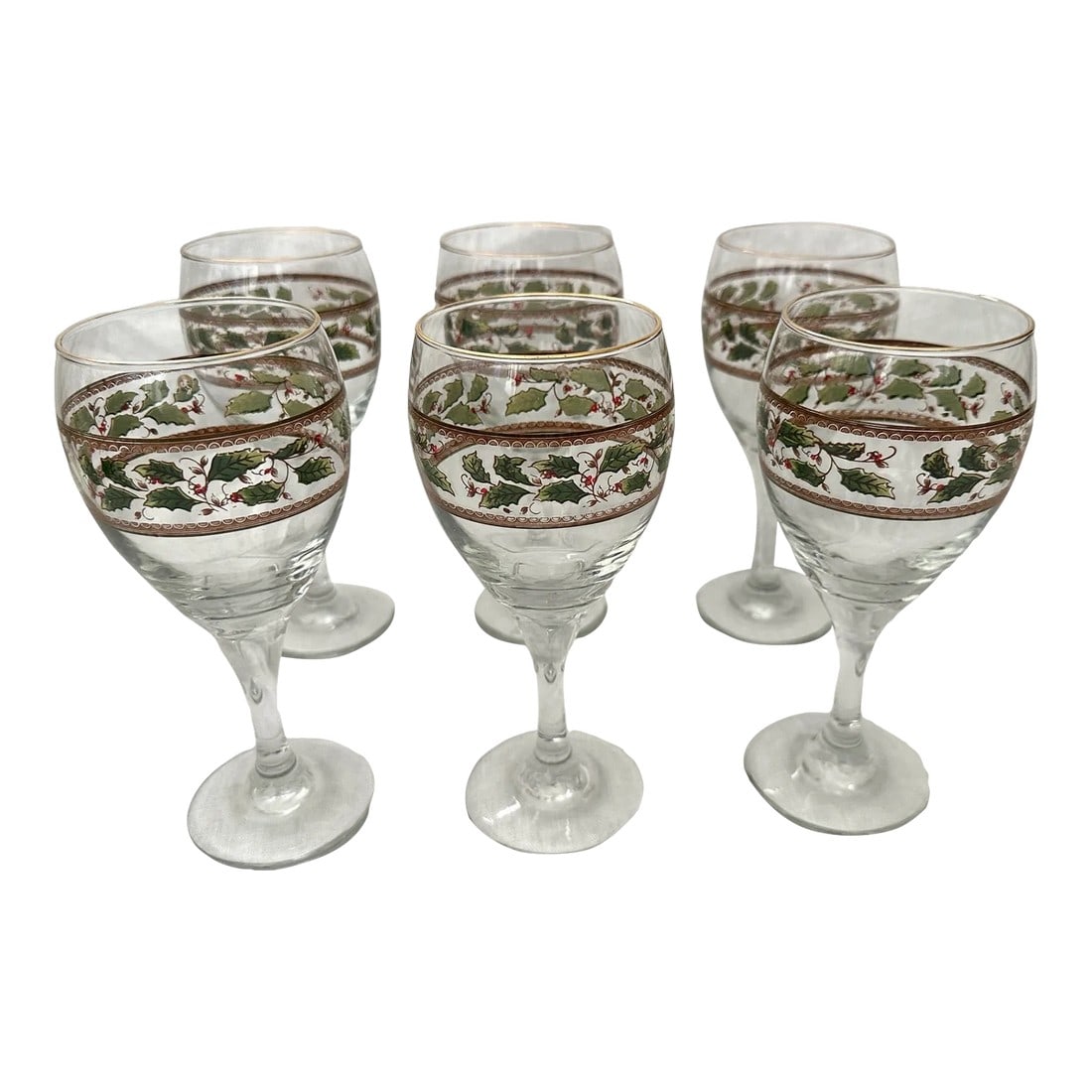 Vintage "Holly Holiday" Holly Berries Wine Glasses-Set of 6: Vintage "Holly Holiday" Holly Berry Wine Glasses a set of 6. Mix and match with other Holly Berry glasses I have in my listings. Just in time for the Holidays. Maker Royal Limited 7.25in h x 3in w Mak