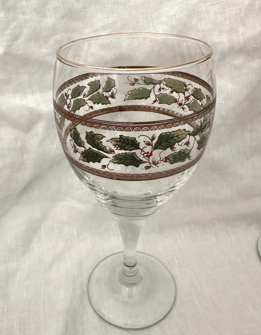 Vintage "Holly Holiday" Holly Berries Wine Glasses-Set of 6 - 2