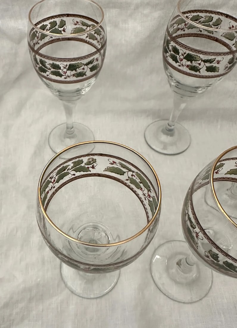 Vintage "Holly Holiday" Holly Berries Wine Glasses-Set of 6 - 4