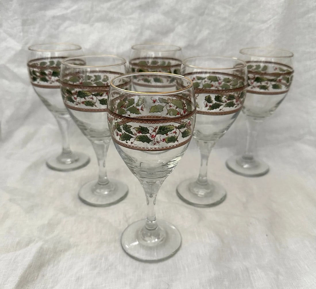 Vintage "Holly Holiday" Holly Berries Wine Glasses-Set of 6 - 5