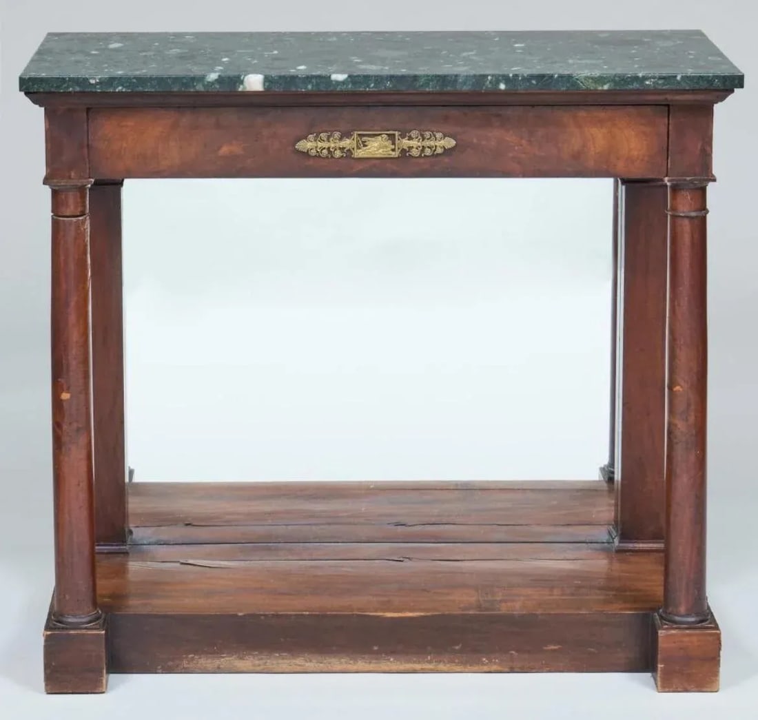 Empire Ormolu Mounted French Empire Mirrors Console Table in Mahogany With Marble Top - 3